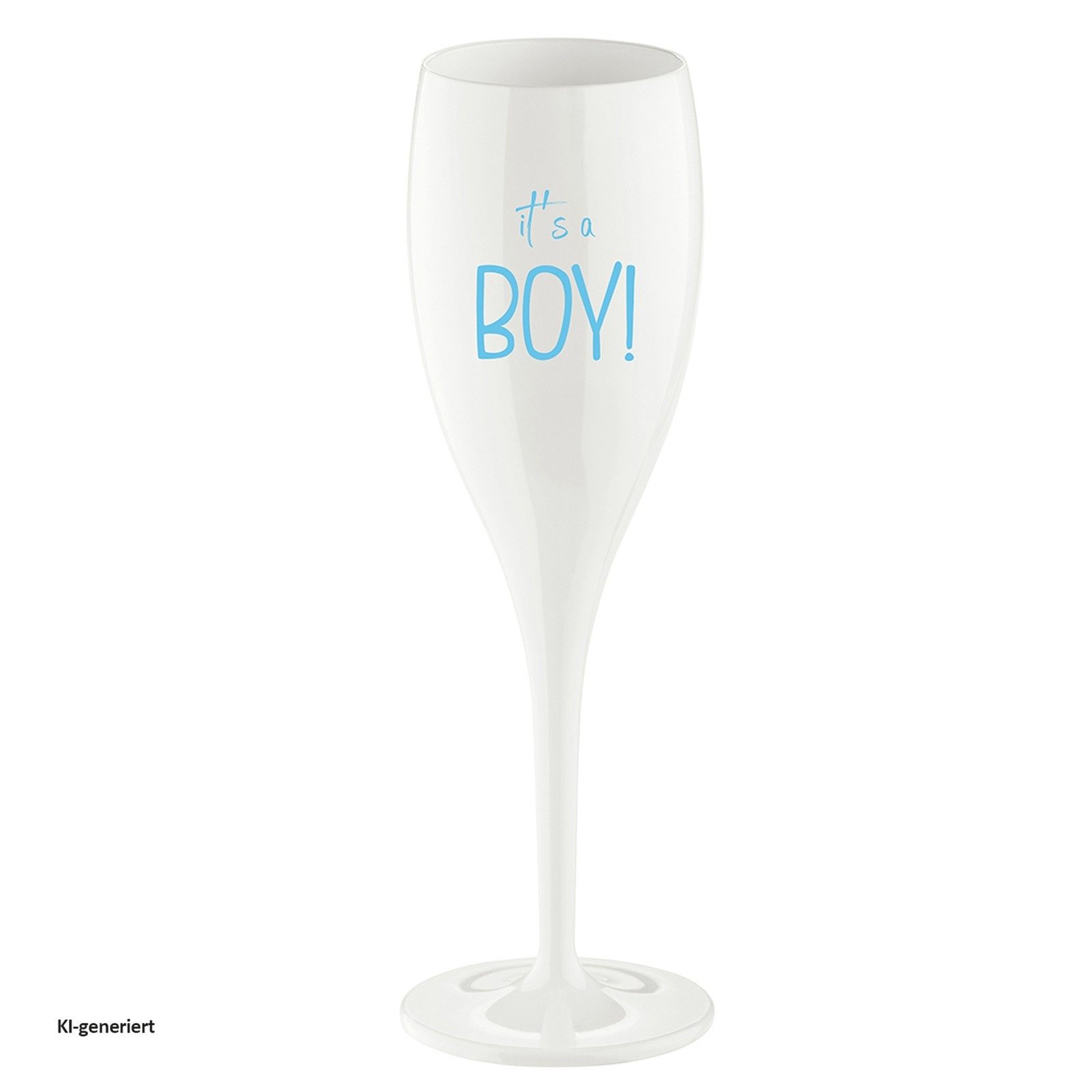 KOZIOL Sektglas Sektglas 100 ml mit Druck CHEERS No. 1 IT'S A BOY, 1-tlg., Kunststoff, Stielglas aus Kunststoff