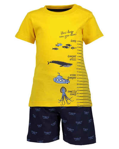 Blue Seven T-Shirt Blue Seven Baby Set Shorts und T-Shirt gelb/blau aus reiner Baumwolle, mit Frontprint
