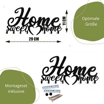 NOGGI - Home Decor Masters Schlüsselleiste Schlüsselbrett "HOME SWEET HOME", (Schlüsselbrett mit 7 Haken, Wandbefestigung im Set enthalten), Made in EU