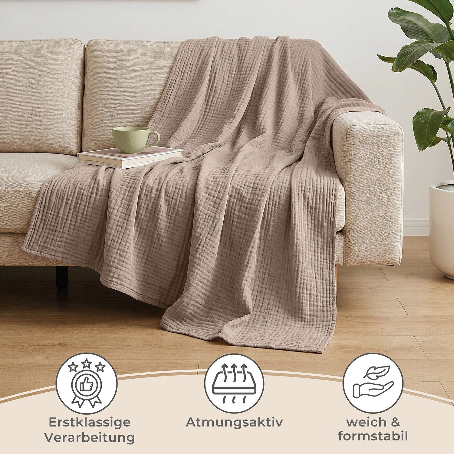 Laynenburg Tagesdecke Musselin aus 100% Baumwolle – Baumwolldecke, Kuscheldecke, Wohndecke als Sommerdecke, Bett-Überwurf, Couch-Überwurf, Sofa-Decke – Bild 5 von 5