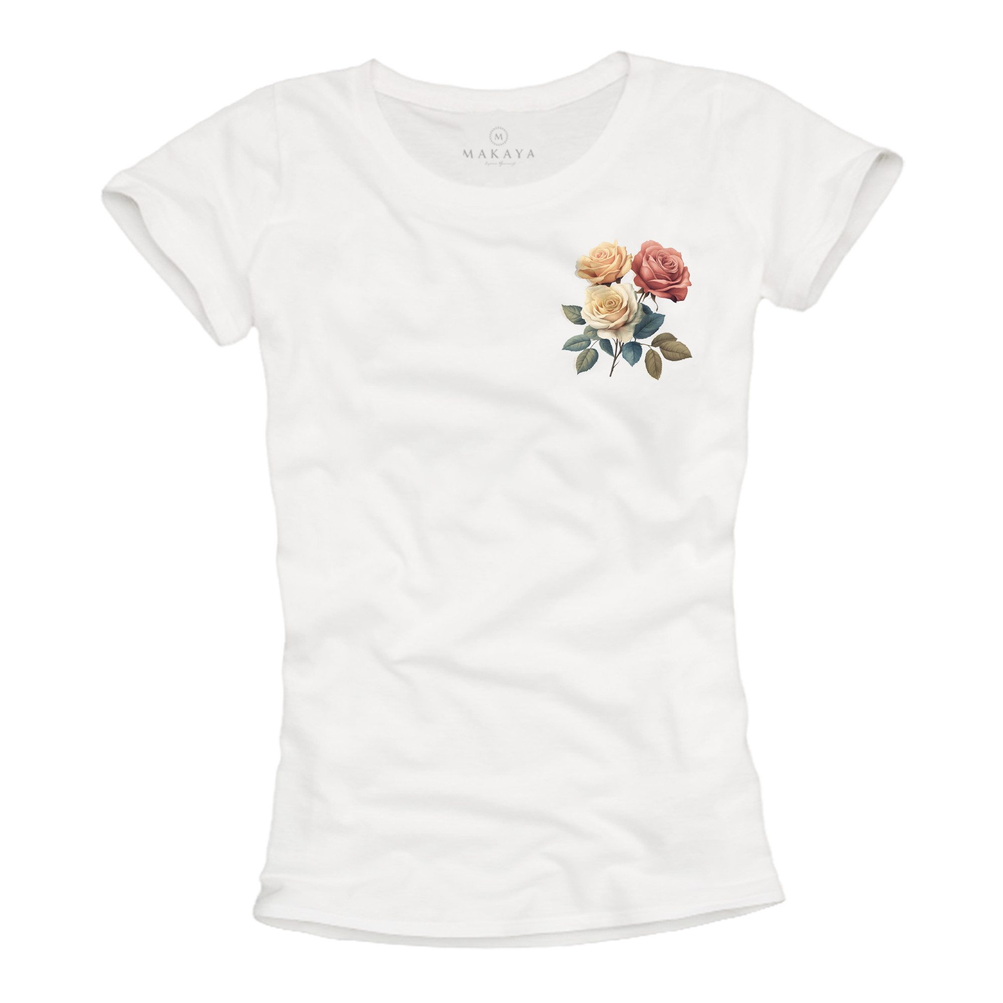 MAKAYA Print-Shirt Damen mit Rosenmuster Blumen günstig online kaufen