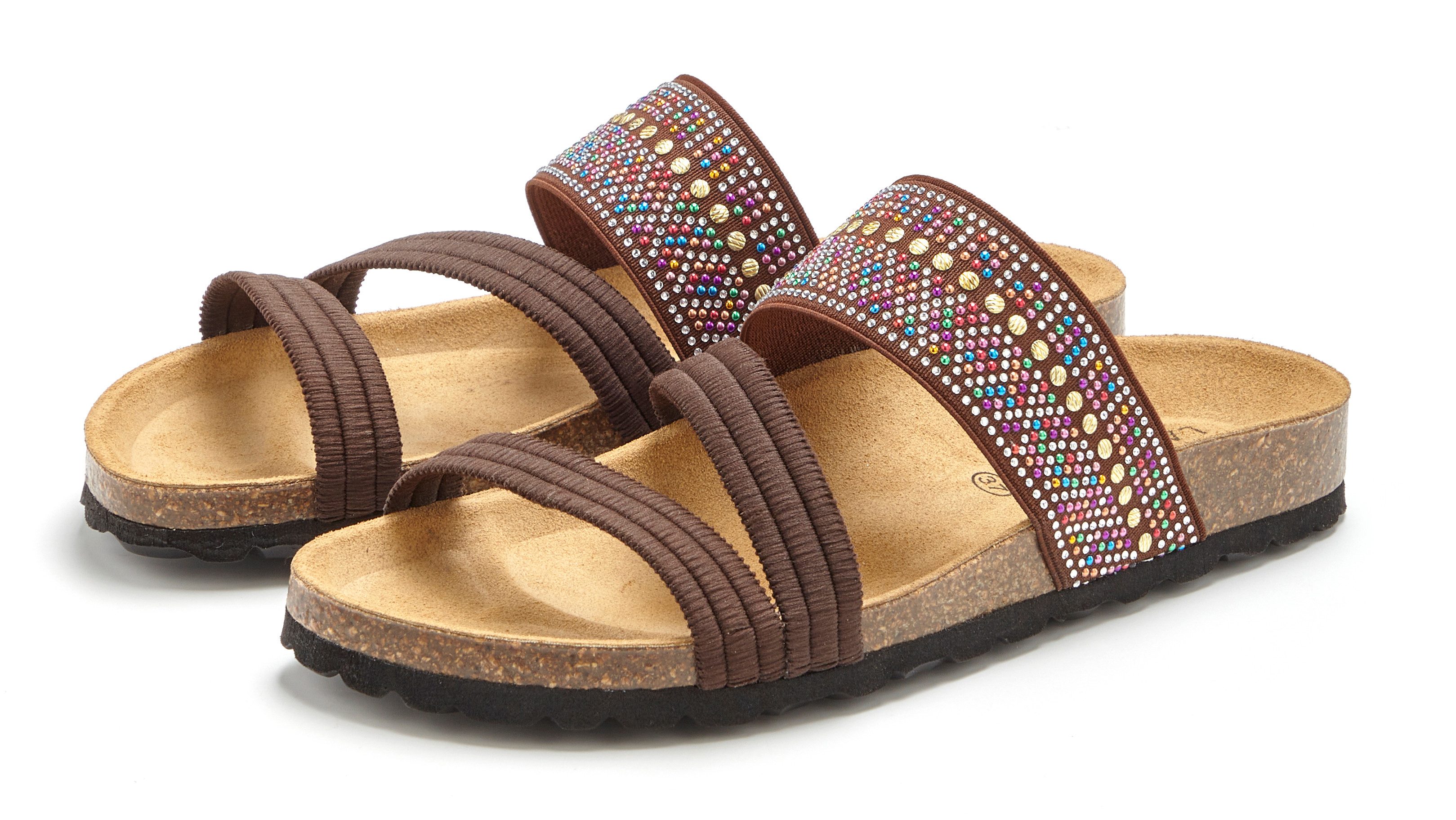 LASCANA Mule, Sandale, offener Schuh, Sommerschuh, Pantolette mit Komfortkorkfußbett aus Leder und elastischen Riemen