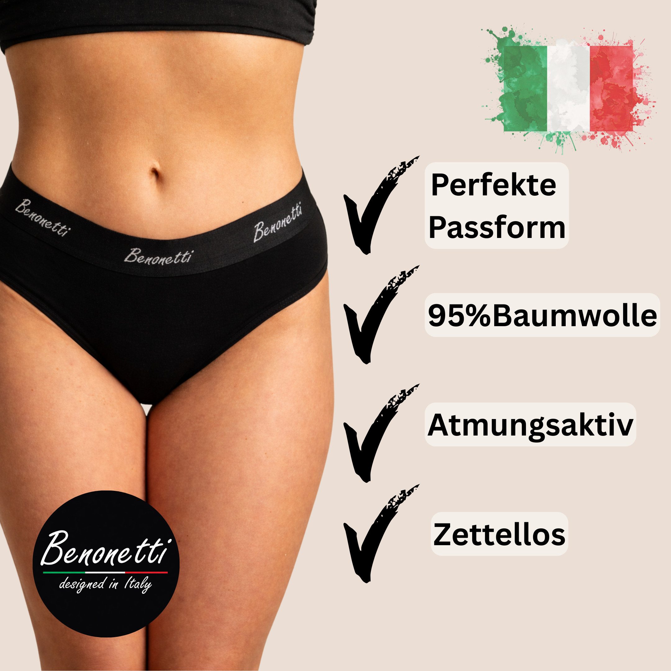 Benonetti Slip Damenslips Baumwolle Unterhosen Damen - Weich & atmungsaktiv nahtlose (3er Set, 3er-Pack) Sportlich & bequem