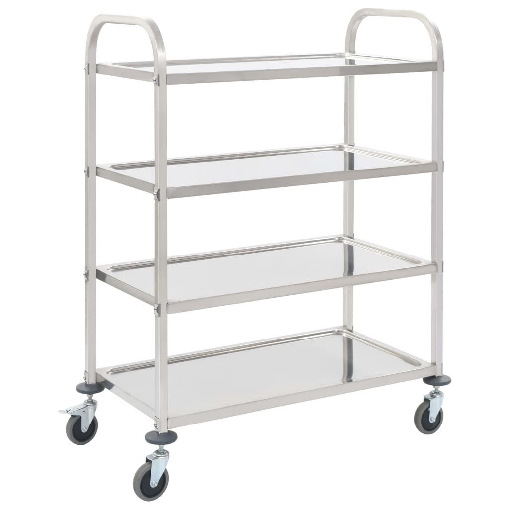 vidaXL Küchenwagen 4-Stufiger Servierwagen 107 x 55 x 125 cm Edelstahl