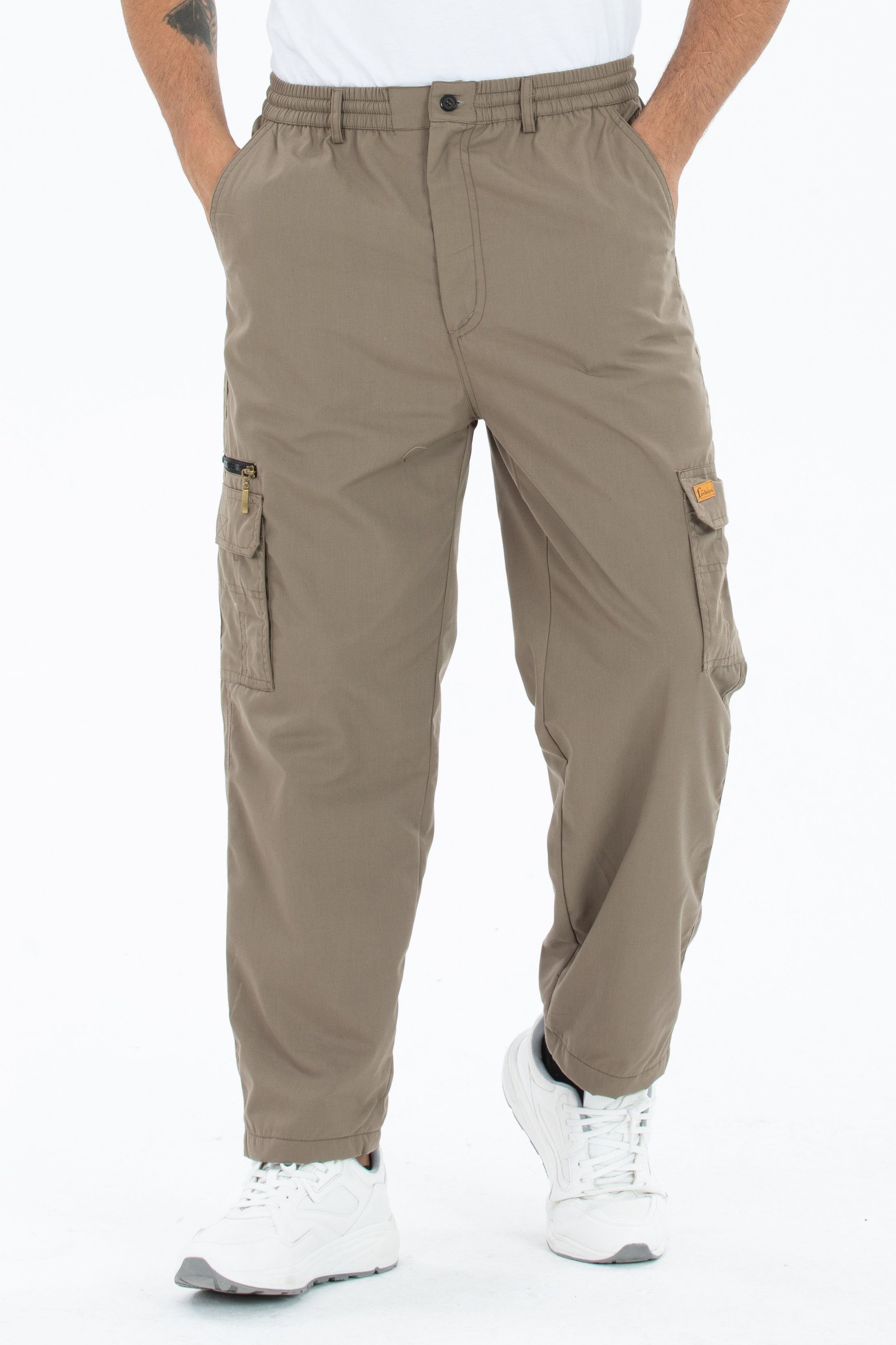 Kendindza Collection Cargohose Herren Cargohose Thermohose Dehnbund Winter Cargo Hose gefüttert Arbeitshose Bundhose Stretch Bund