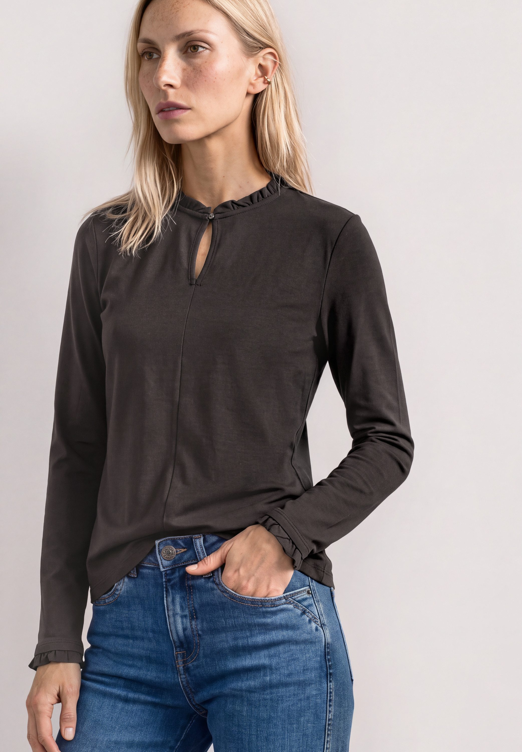 STREET ONE Langarmshirt mit Rüschendetails