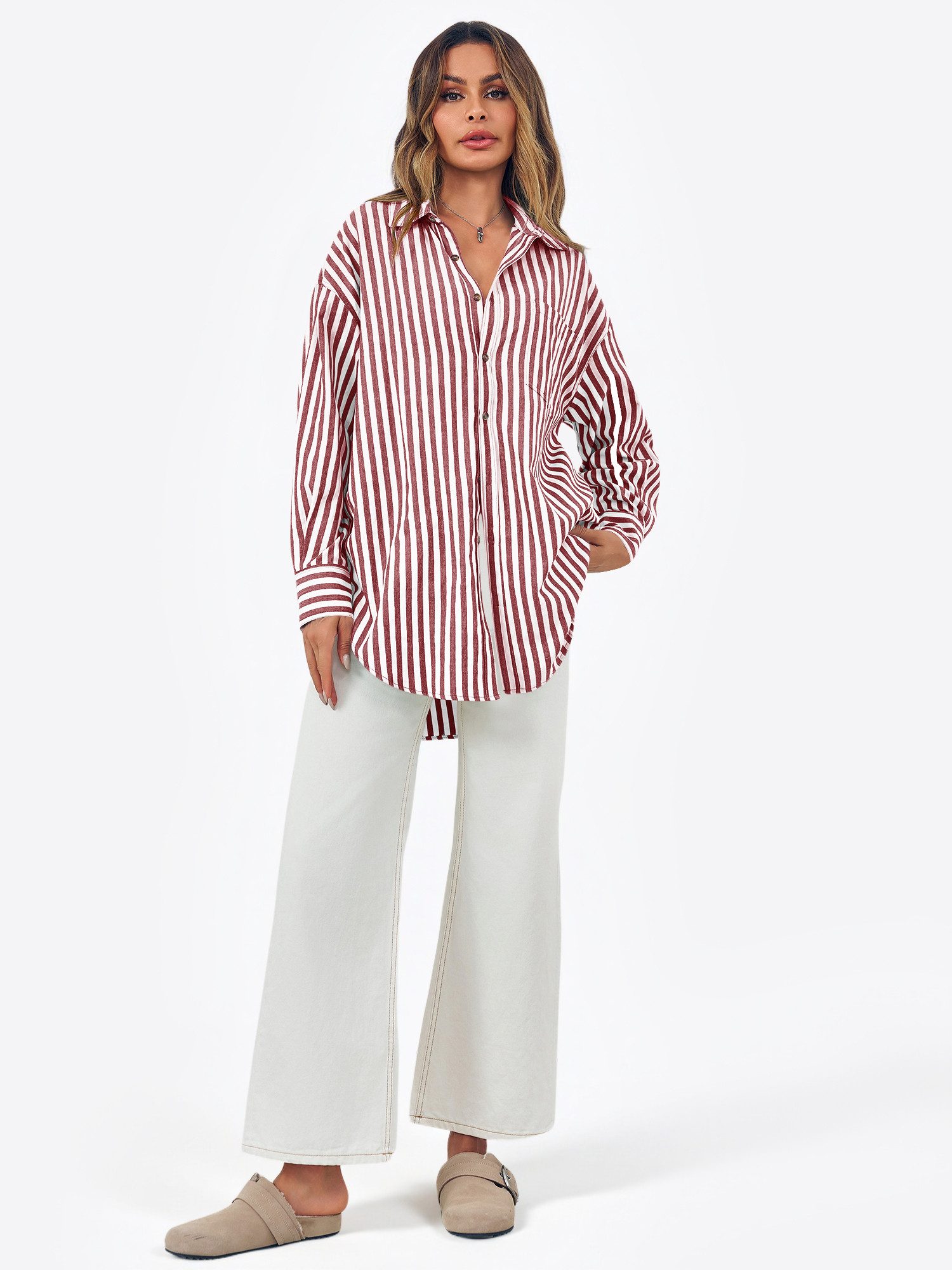 Imily Bela Blusenshirt Damen Übergroße gestreifte Button-Down-Hemden (Packung, 1-tlg., 1per-Pack) Streifen – Bild 5 von 5
