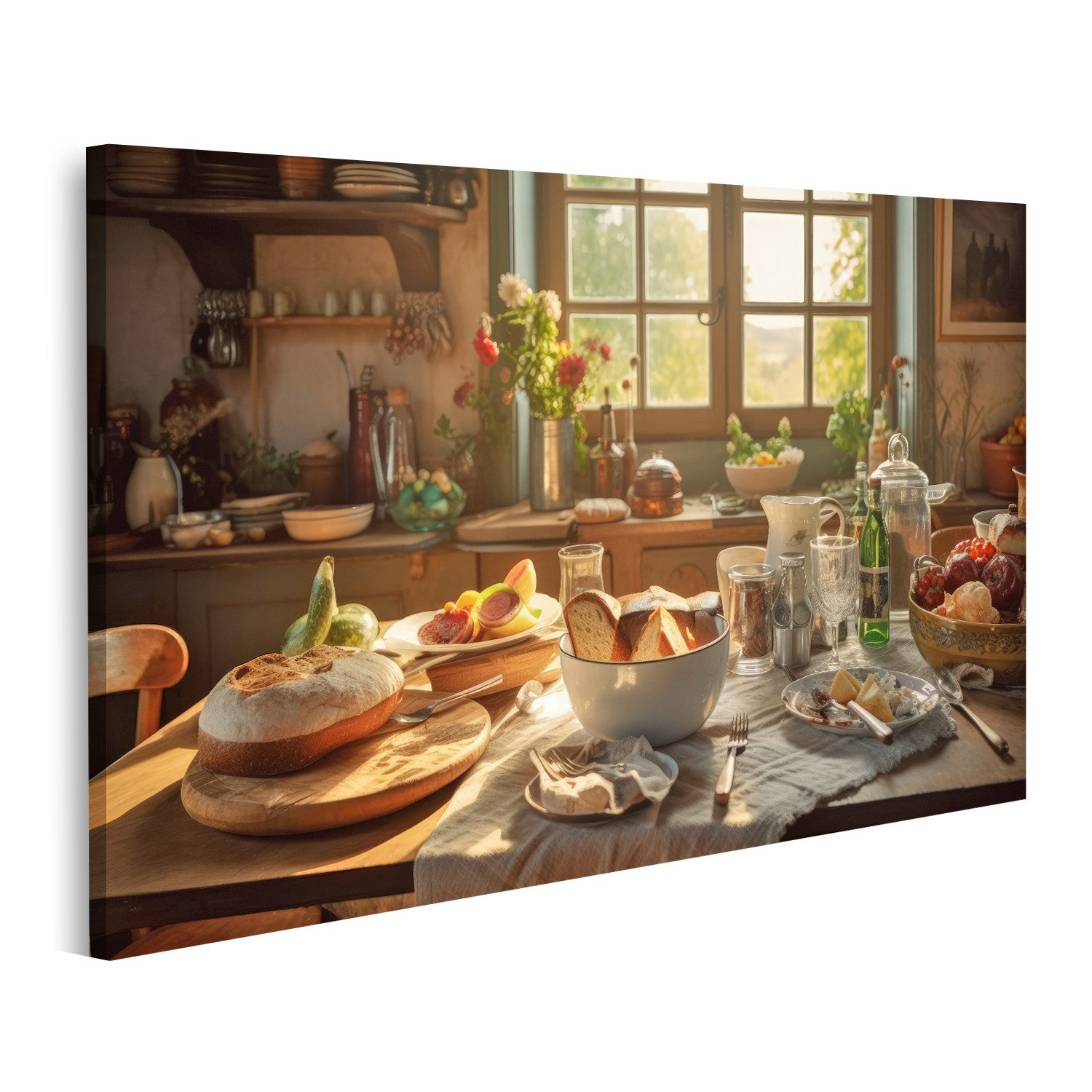 islandburner Leinwandbild KI Vintage Französisch Küche Szene Bilder günstig online kaufen