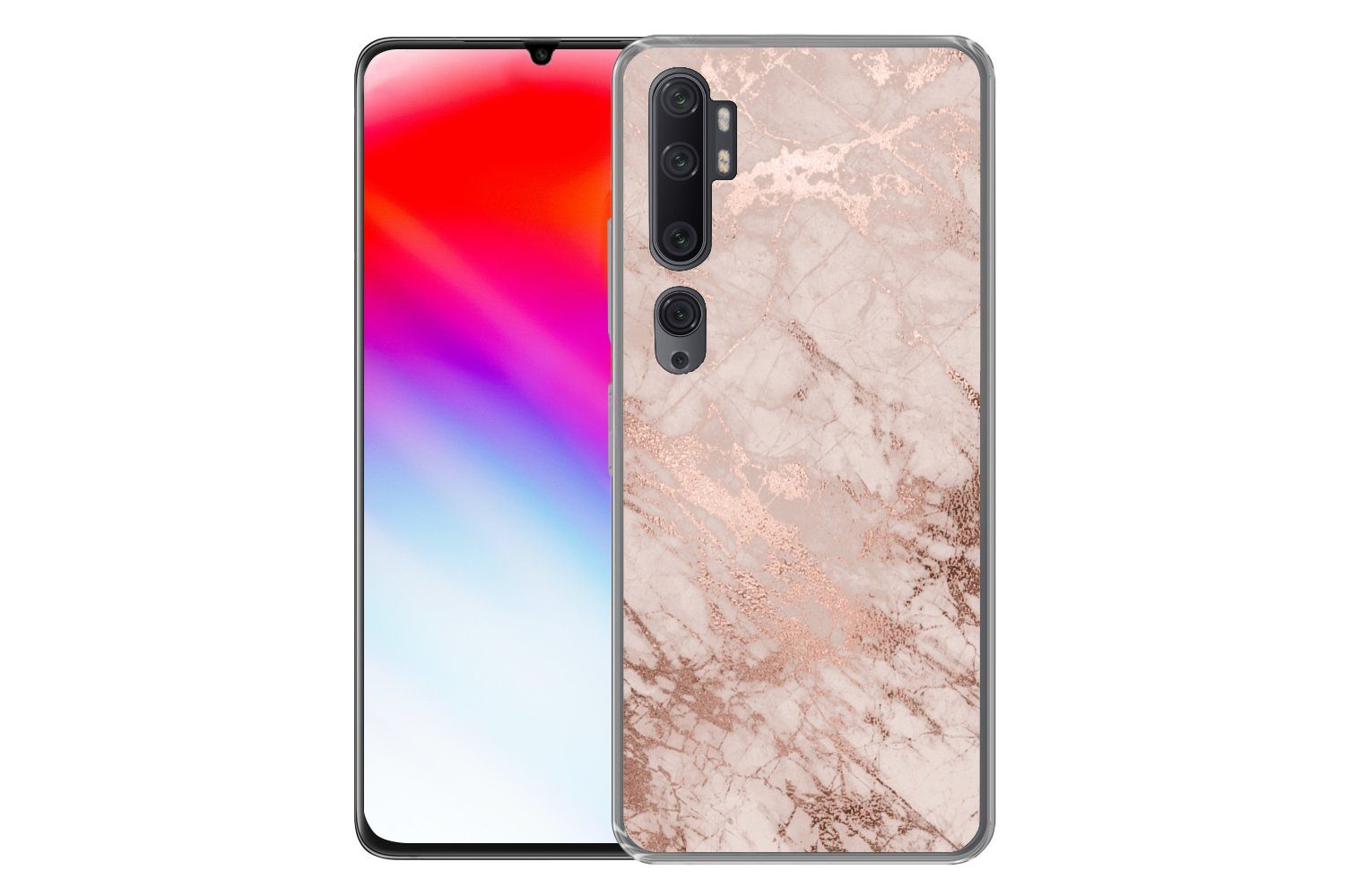 MuchoWow Handyhülle für Xiaomi Mi Note 10 Marmor - Rosa - Luxus - Marmoroptik - Glitzer -