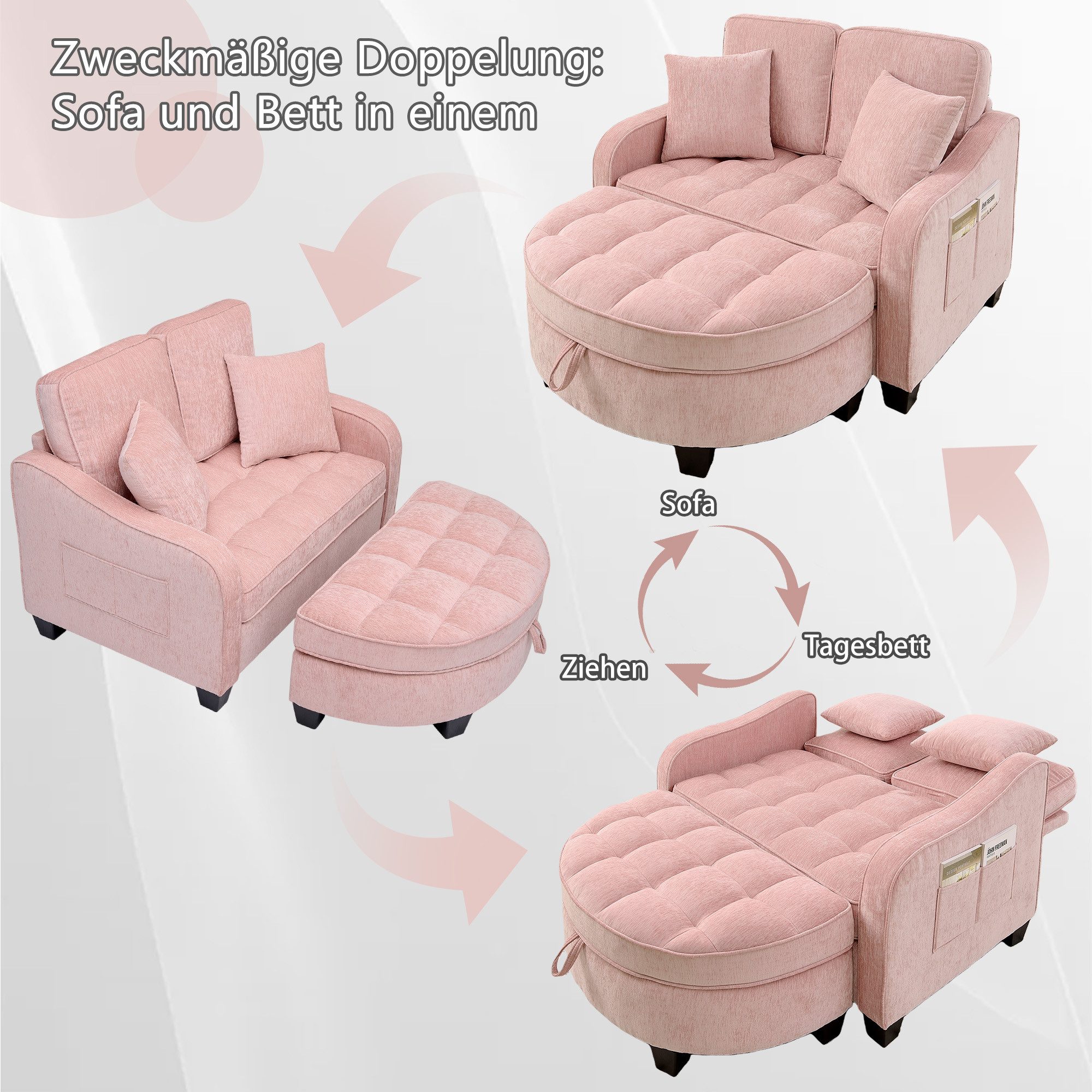 Odikalo Schlafsofa Multifunktions 2-in-1 Sofa-Bett Aufbewahrungs-Hocker Mehrfarbig