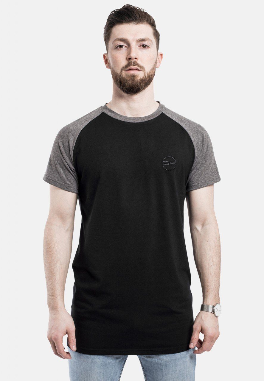 Blackskies T-Shirt Regular Baseball Raglan Kurzarm T-Shirt Schwarz-Grau Small