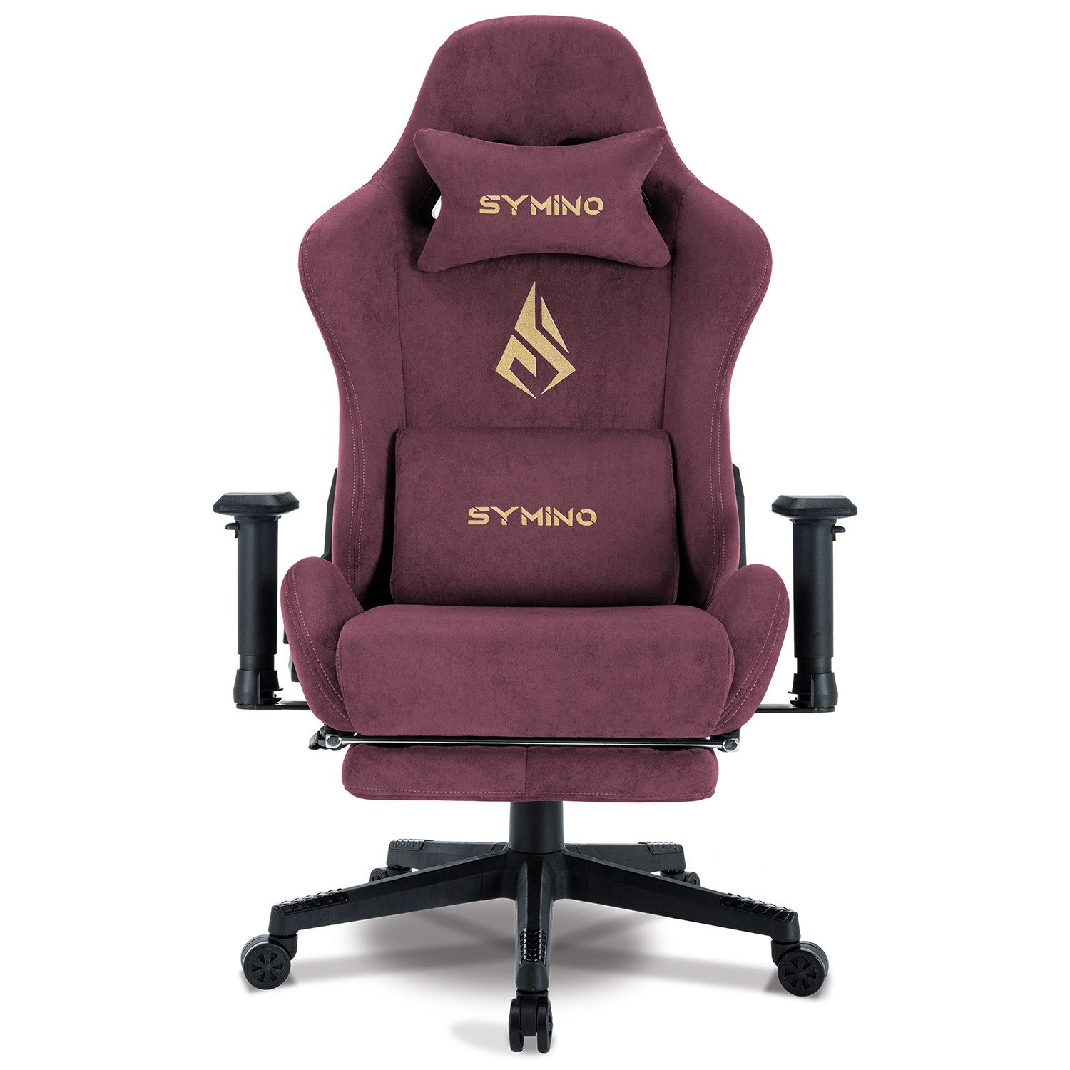 symino Gaming-Stuhl Premium Alcantara Stoff, ergonomischer, verstellbarer Drehstuhl mit Fußstütze, MP Pro, Rot