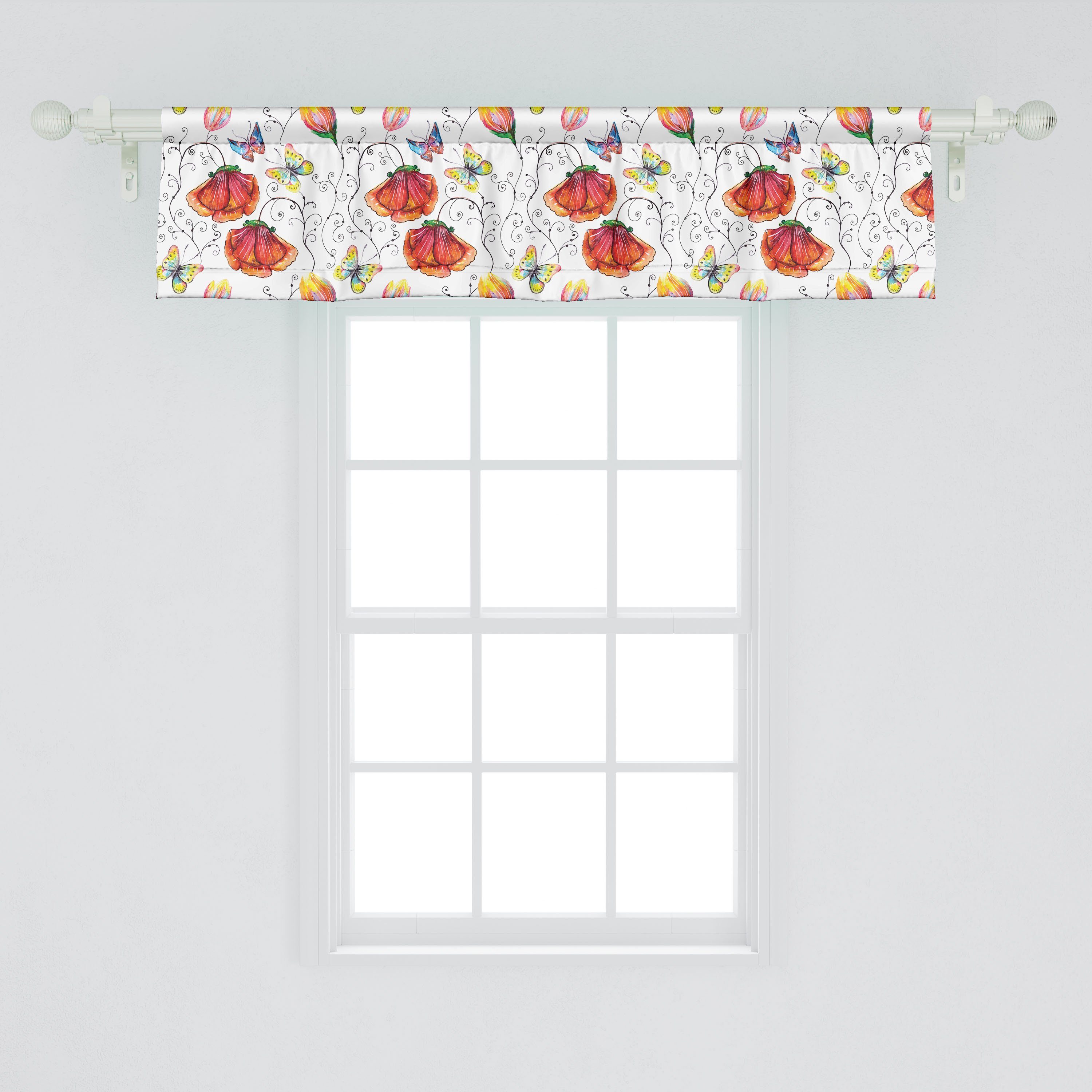 Scheibengardine Vorhang Volant für Küche Aquarell Schmetterling Microfaser, Natürliche mit Abakuhaus, Szene Schlafzimmer Dekor Stangentasche
