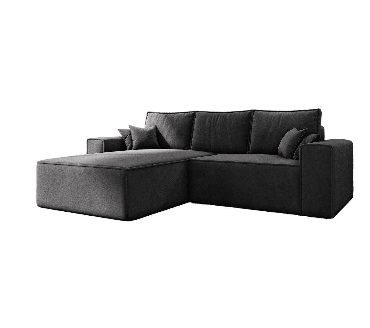 MOEBLO Ecksofa ERNO II, L-förmiges Schlafsofa aus Samtstoff mit Bettkasten und Kissen, Komfortable Couch für Wohnzimmer, Sofagarnitur Eckcouch mit Schlaffunktion, mit Schlaffunktion und Bettkasten