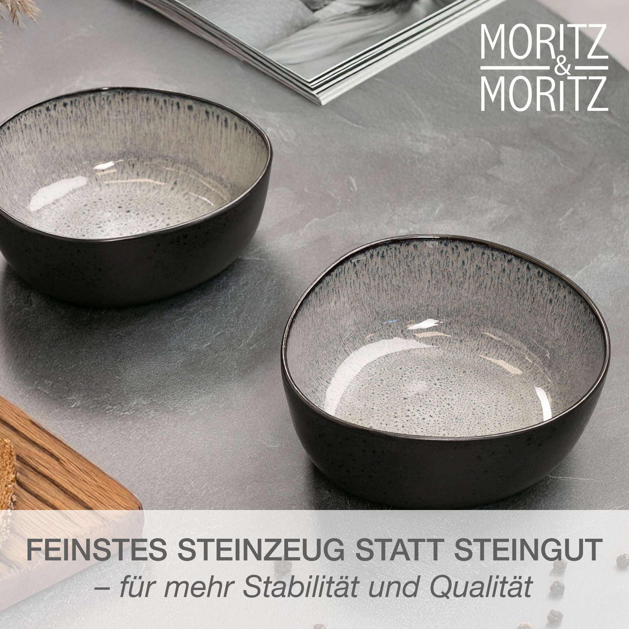 Moritz & Moritz Servierschale ORGANIC Servierschale 2er - Grau, Steinzeug, (Set, 2-tlg), Spülmaschinengeeignet