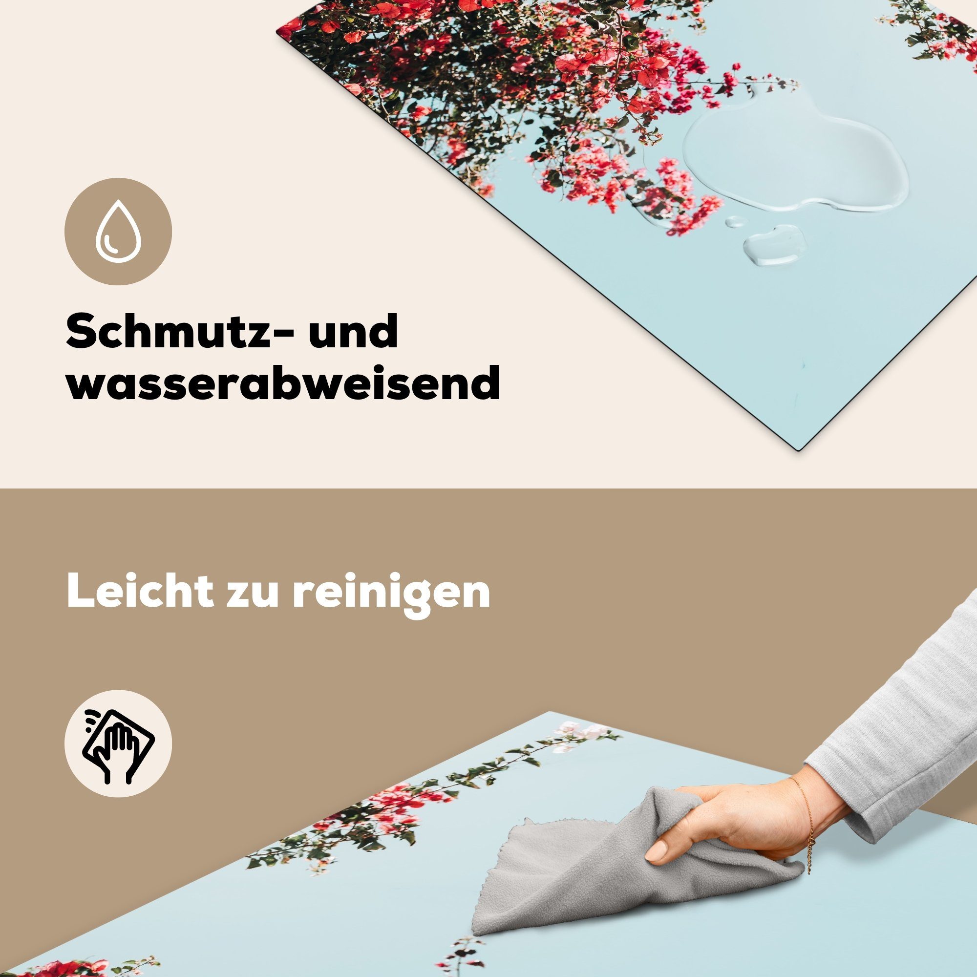 MuchoWow Herdblende-/Abdeckplatte Blumen - Luft Rosa, Induktionskochfeld (1 Vinyl, küche, - tlg), Ceranfeldabdeckung für 81x52 Schutz die cm
