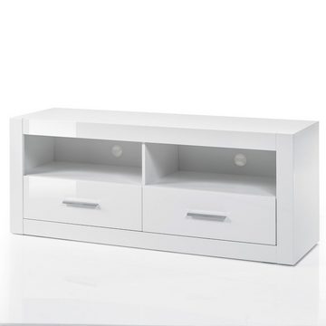 Lomadox Wohnwand BALVE-61, (5-St., 5-tlg), Wohnzimmer -Set inkl. Vitrine mit LED in Hochglanz weiß 265x198x45cm