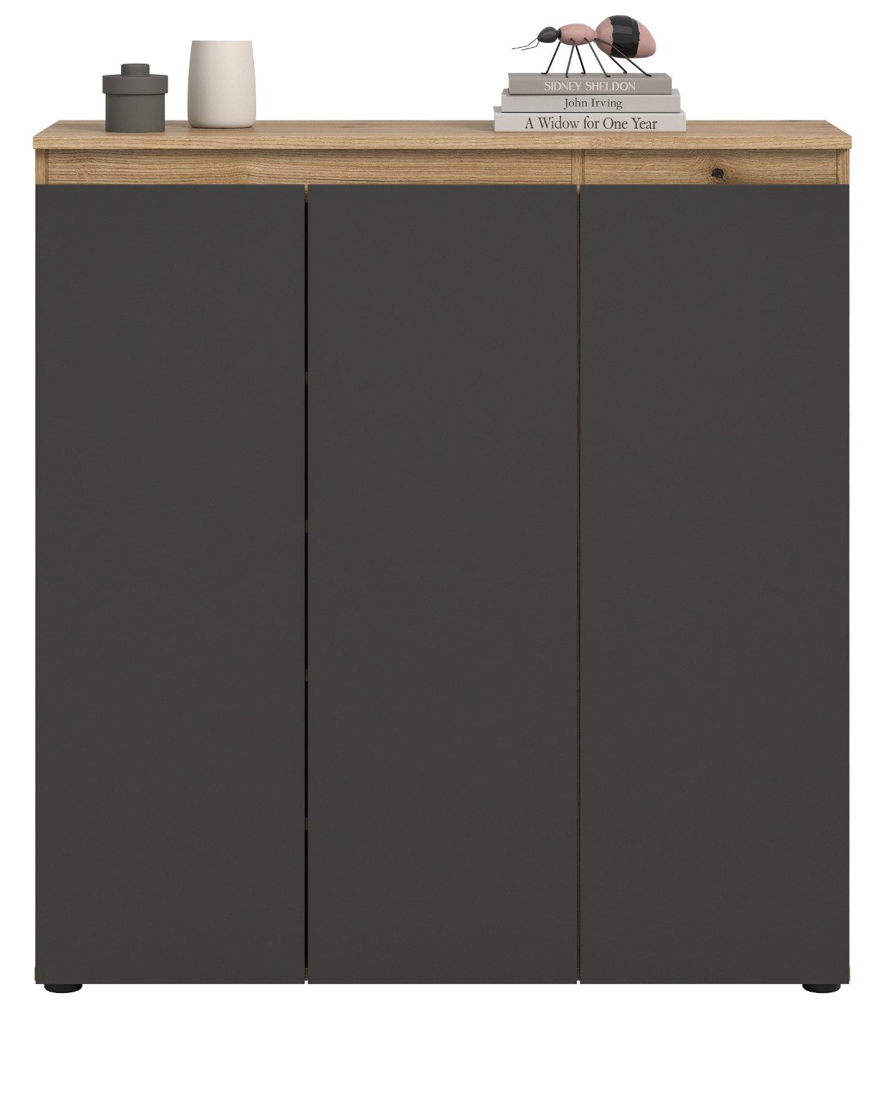 Inn.Furn Kombikommode Assino (Hohe Kommode in Eiche und Grau, 3-türig, 105 x 111 cm), variabel einrichtbar, bis zu 10 Fächer – Bild 4 von 5