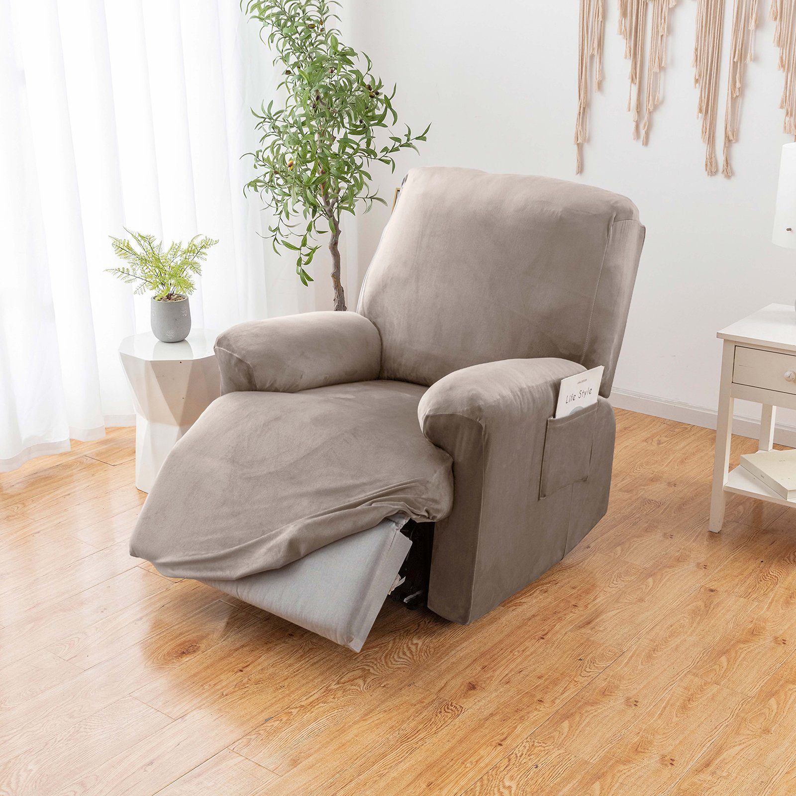 Sunicol Relaxsesselhusse 4-Teilig Samt Чехлы на кресла, Relaxsessel Stretchhusse, mit Taschen, Waschbar, Elastisch Bezug für Fernsehsessel Liege Sessel