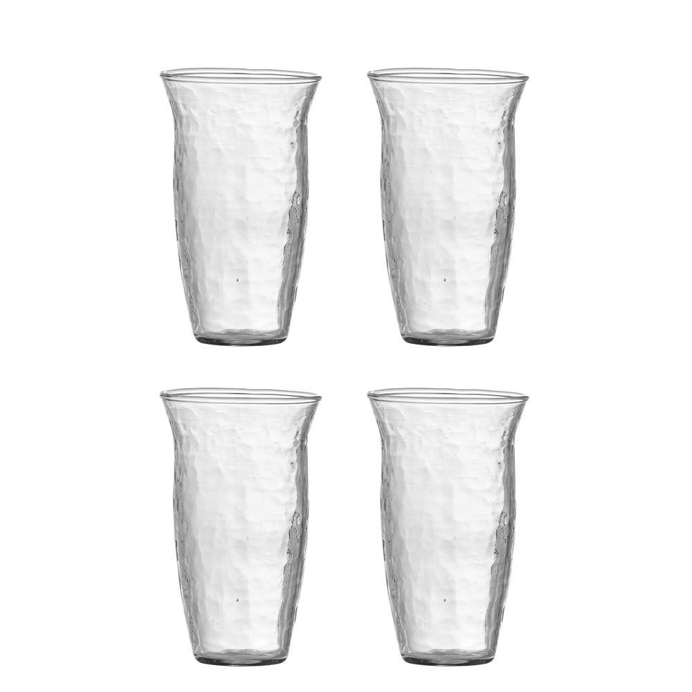 Bloomingville Glas Asha Trinkglas 4er Set, Glas, 250 ml klares Recyclingglas Trinkgläser gehämmert Küche