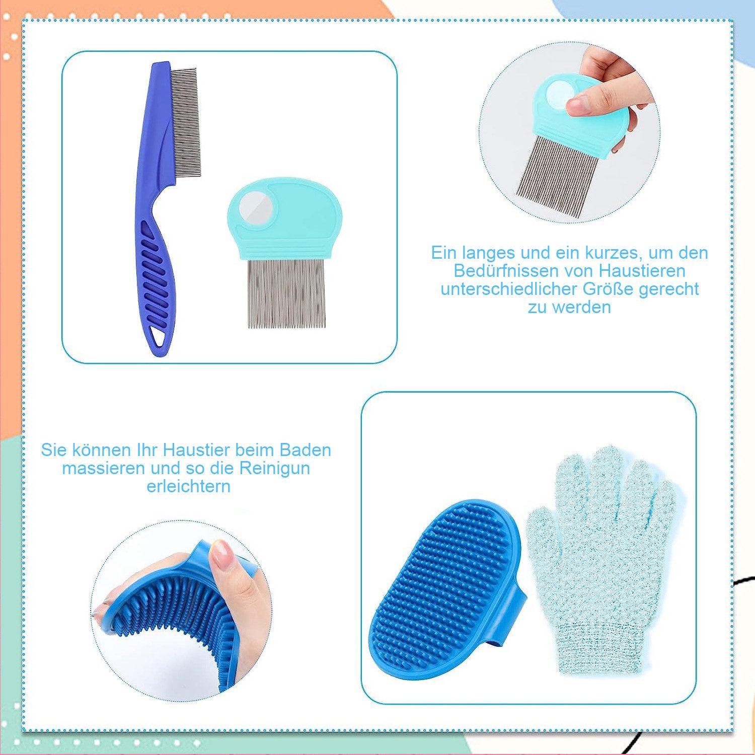 AFKSMILE Fellbürste Kaninchen Pflege Set, für Hasen Kätzchen Meerschweinchen Frettchen, Mit Nagelknipser Trimmer Haarentferner Feile Kamm Shampoo Badebürste