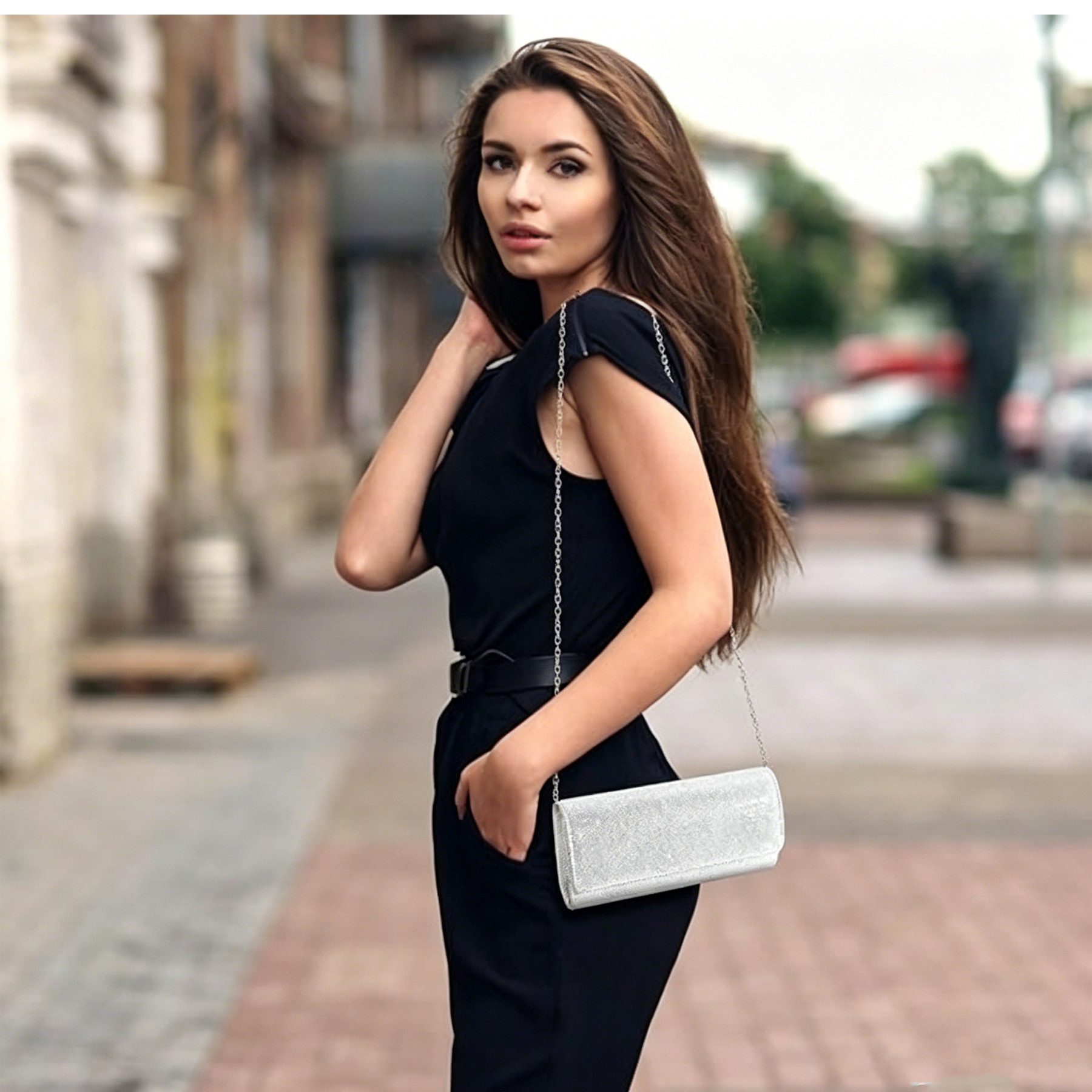 Mutig Abendtasche Damen Clutch Abendtasche mit Kette, Glänzende Pailletten Umhängetasche (elegante Crossbody Handtasche für Damen, stilvolle Schultertasche), fü – Bild 4 von 5