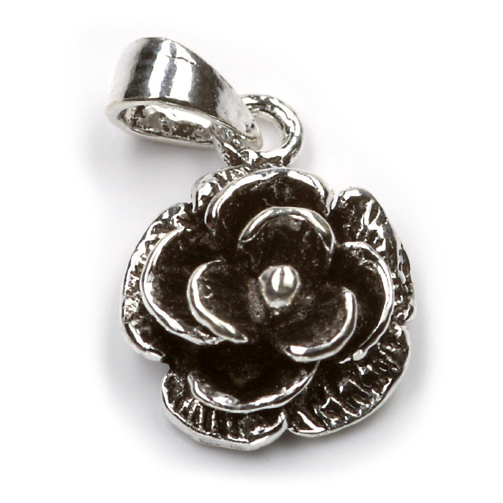 Kettenanhänger Kettenanhänger Rose 925 Silber Oxidiert 1cm klein