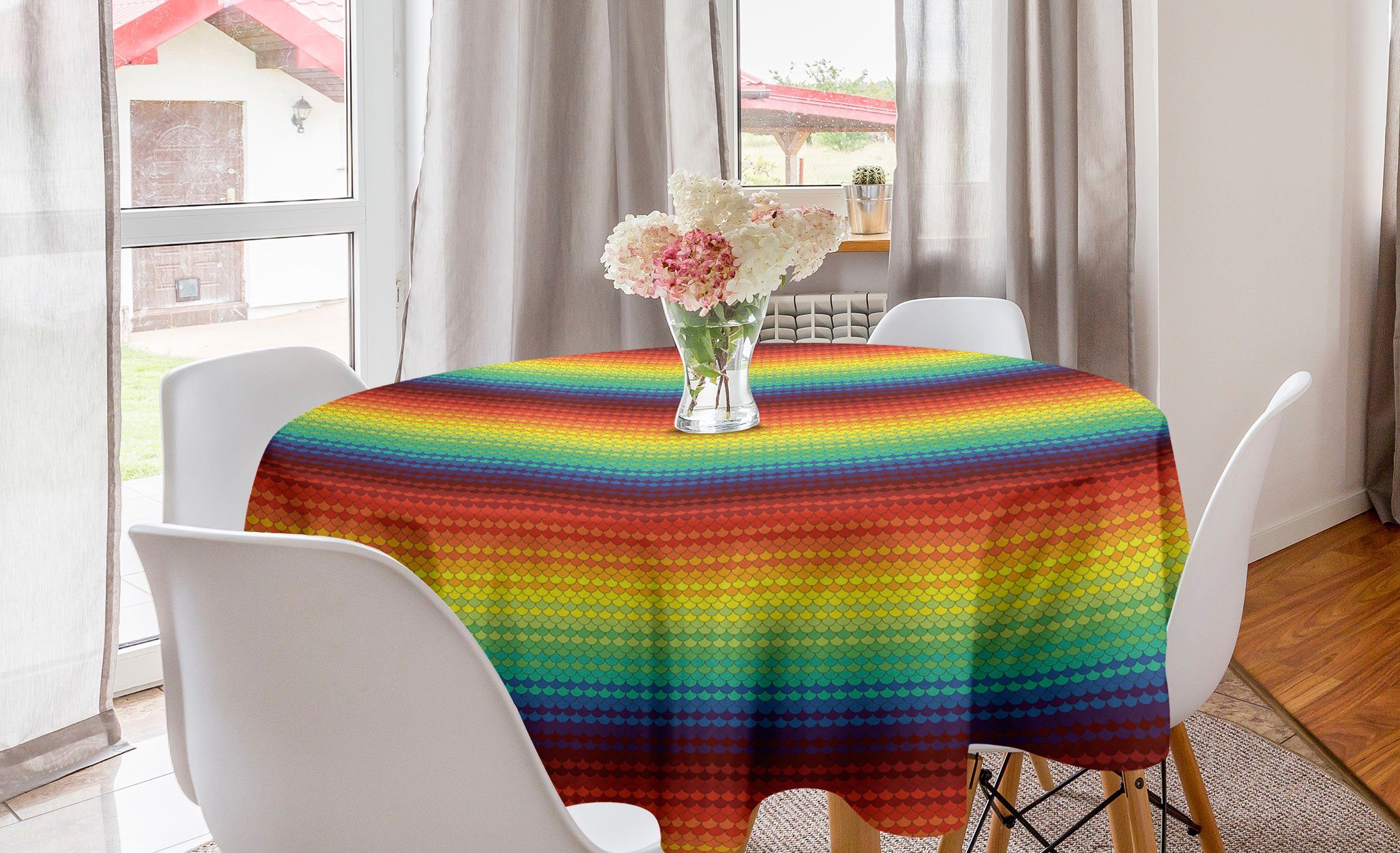 Abakuhaus Tischdecke Kreis Tischdecke Abdeckung für Esszimmer Küche Dekoration, Fiesta Bunte Regenbogen-Skala