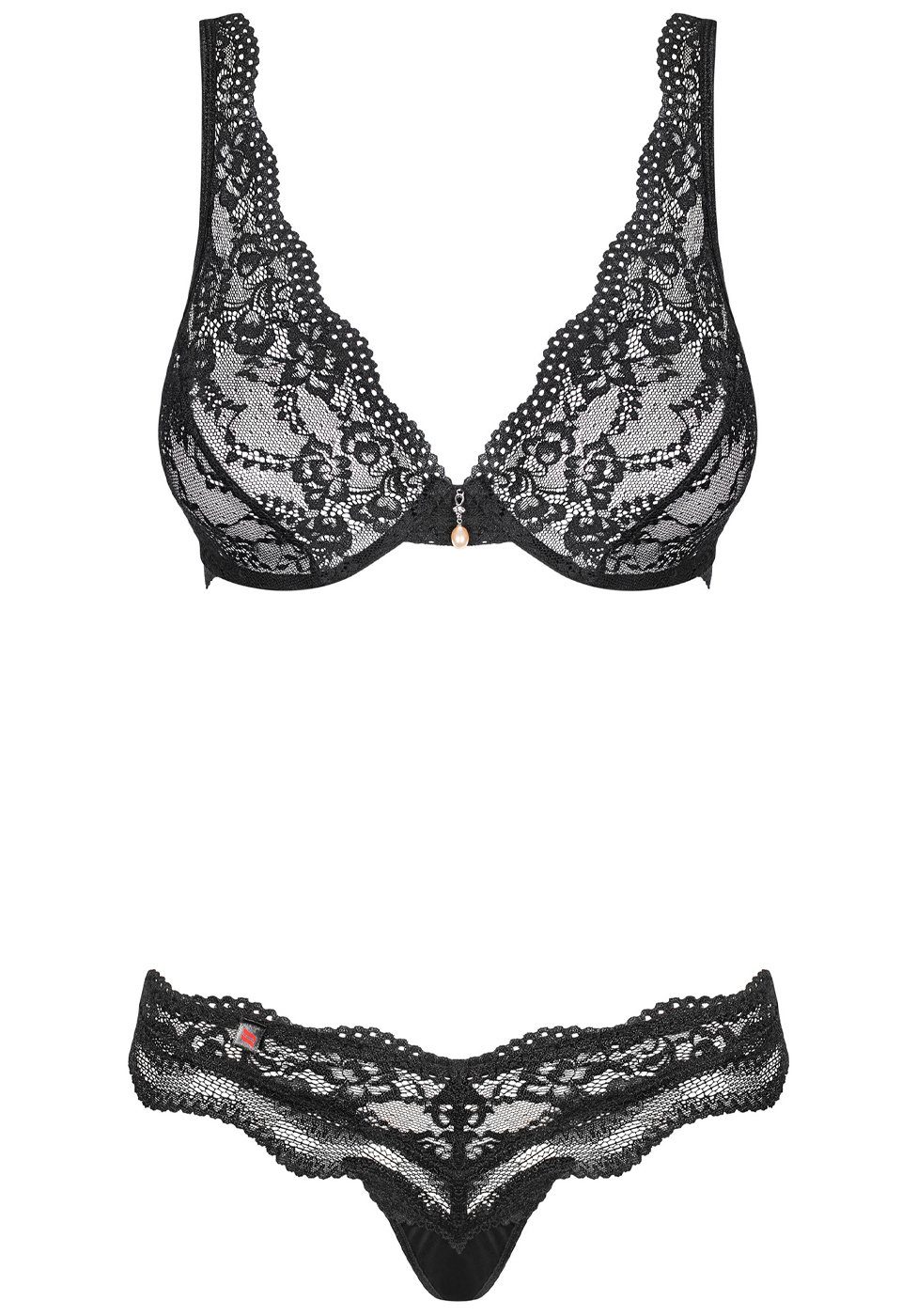 Obsessive Set: Bügel-BH Luvae Dessous-Set Spitzen-BH und Slip - schwarz (2-tlg) transparent