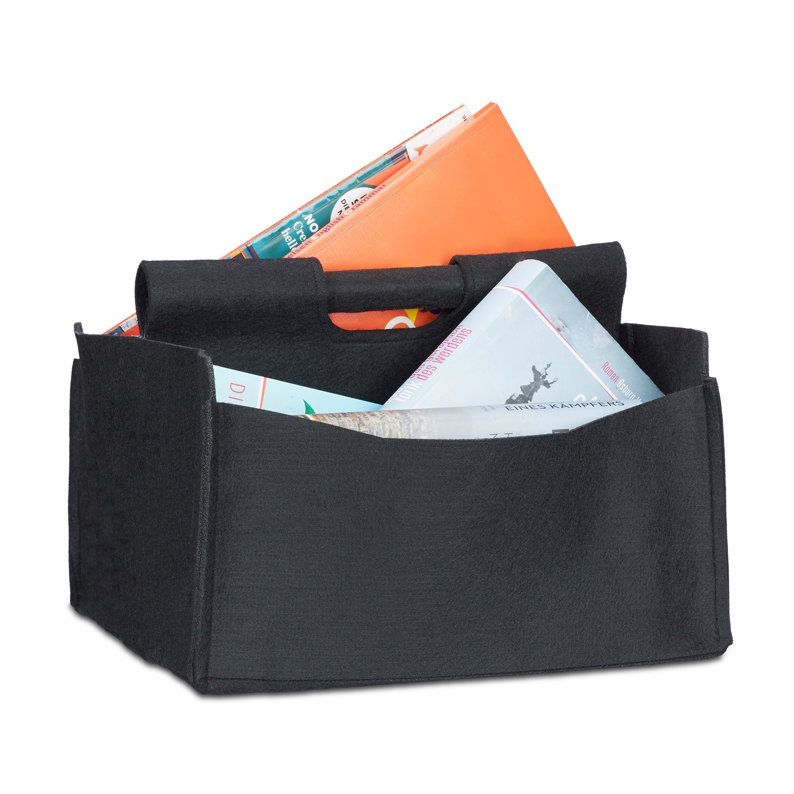 relaxdays Zeitungsständer Zeitungskorb aus Filz, Schwarz günstig online kaufen