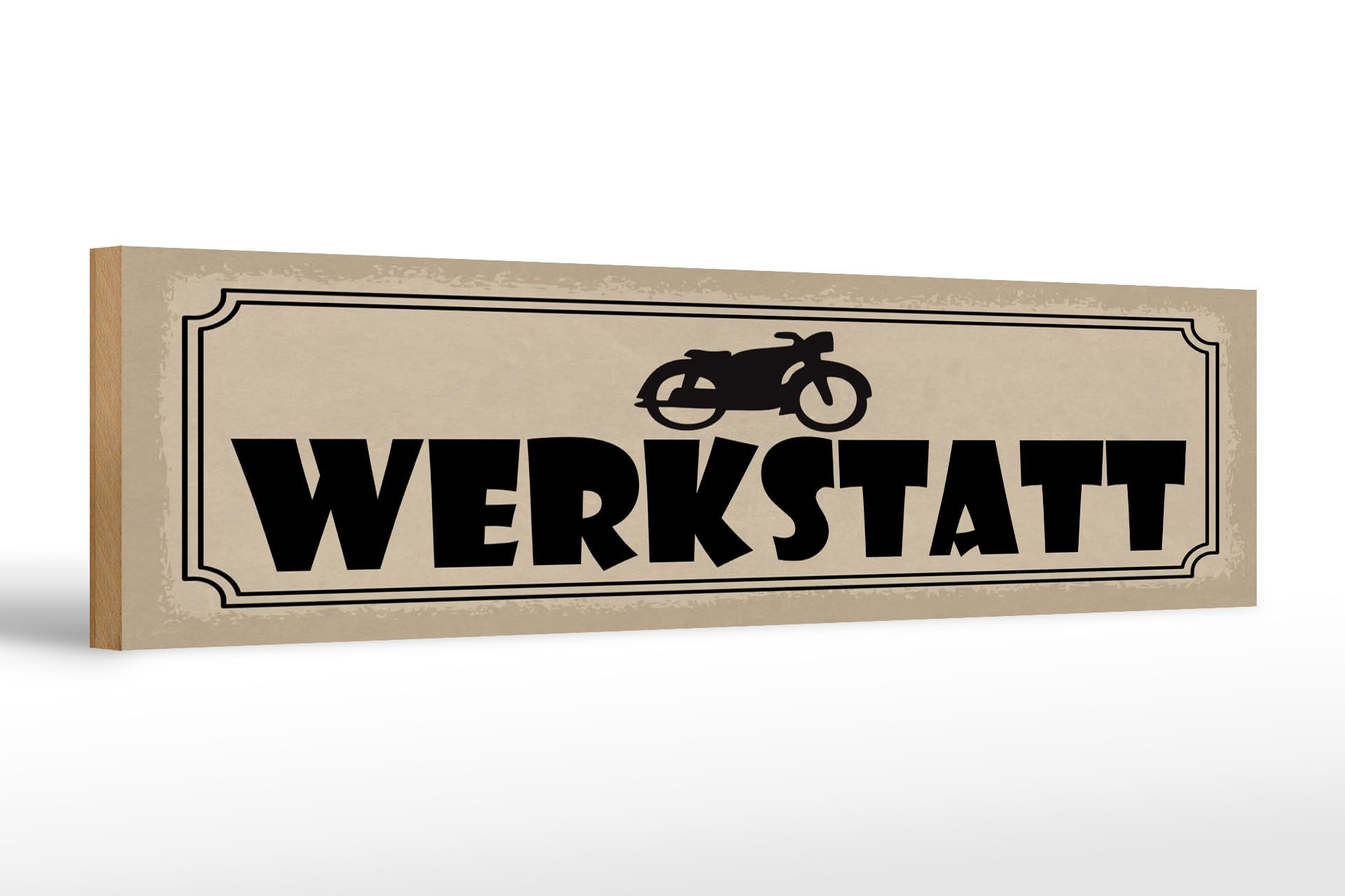 Holzbild Hinweis 46x10 cm Motorrad Mofa Werkstatt