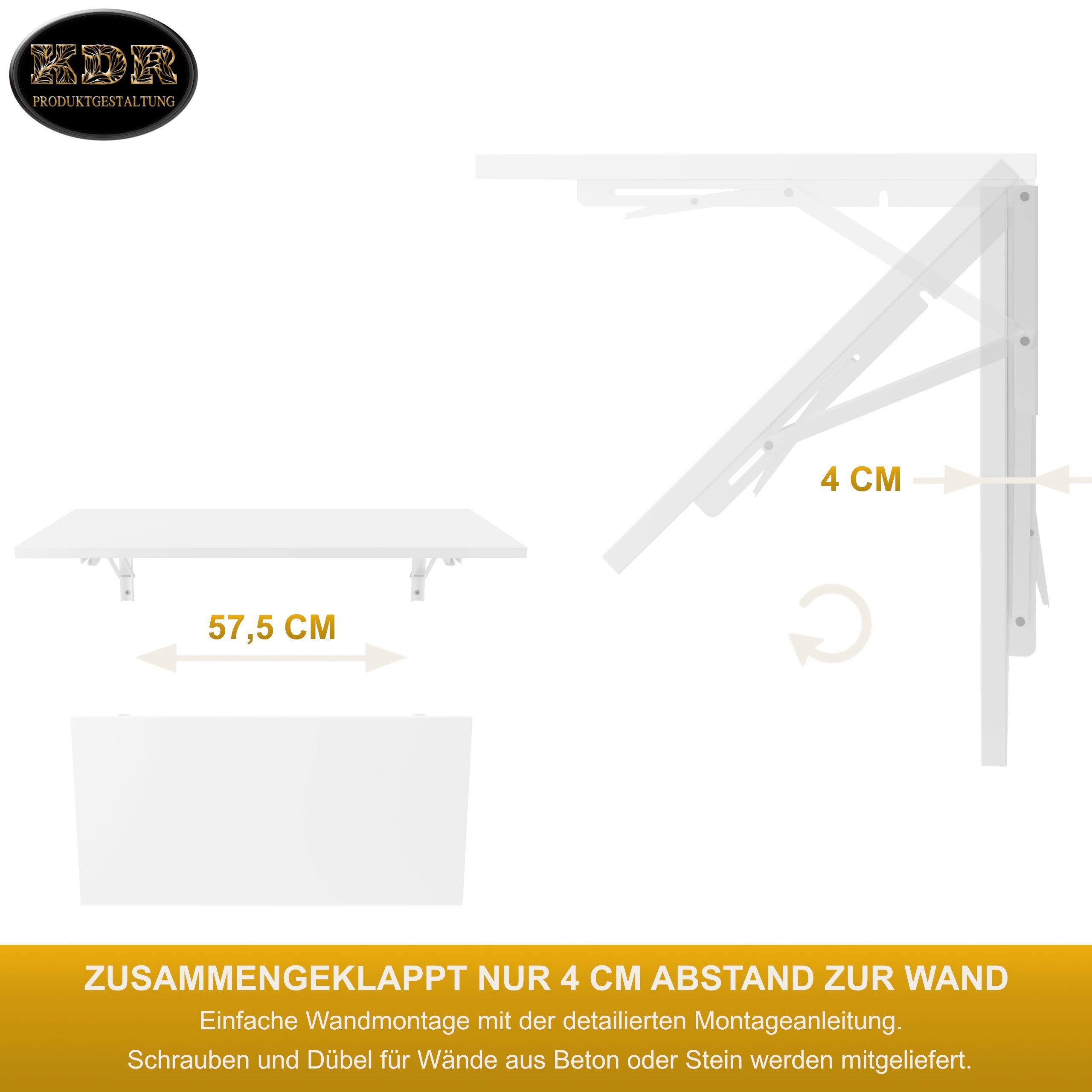 KDR Produktgestaltung Wand Klapptisch Weiß Tisch, Esstisch 80x40 Wandklapptisch Schreibtisch Küchentisch