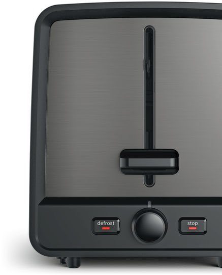 BOSCH Toaster DesignLine TAT4P425DE, integrierter Edelstahl-Brötchenaufsatz, 2 kurze Schlitze, 970 W, Abschaltautomatik, Auftaufunktion, Liftfunktion, Breit, grau