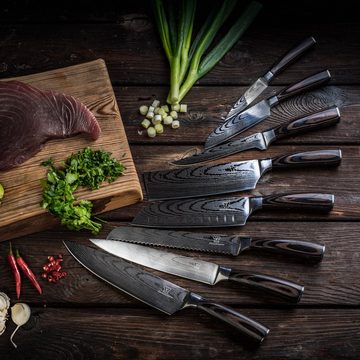 Küchenkompane Kochmesser »Asiatisches Messerset Premium - Elegantes Damast Design mit Pakka Holz«, 7CR17 Edelstahl - Rostfrei