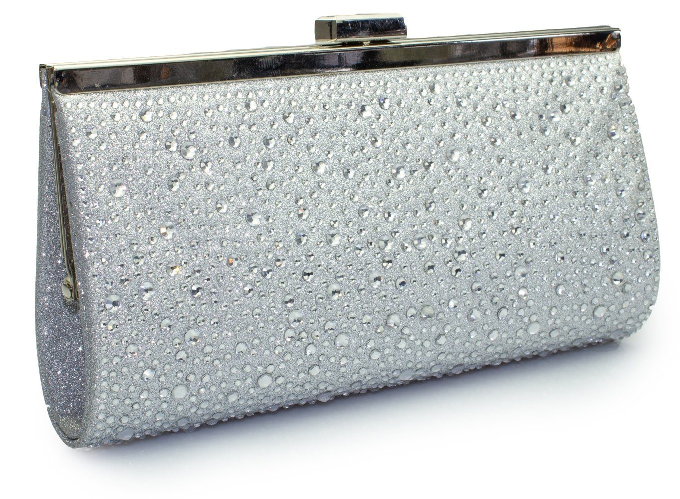 White Lady Clutch Valentina Zirkonia - Glitter-Strass Braut Clutch silber