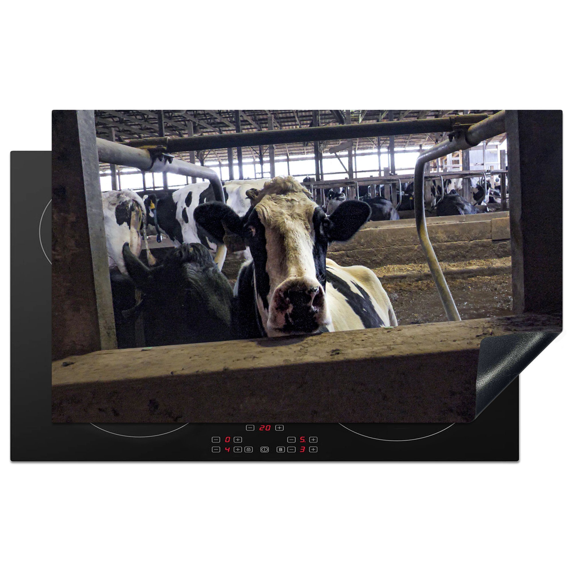 MuchoWow Herdblende-/Abdeckplatte Kuh - Stall - Bauernhof, Vinyl, (1 tlg), 83x51 cm, Ceranfeldabdeckung, Arbeitsplatte für küche | Herdabdeckplatten