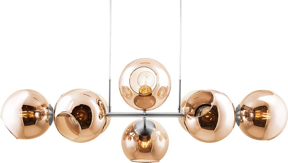 NOWA Hängeleuchte PILAR, Leuchtmittel wechselbar, Hängeleuchte Metall Nickel matt, Glas amber, höhenverstellbar, E27 40W