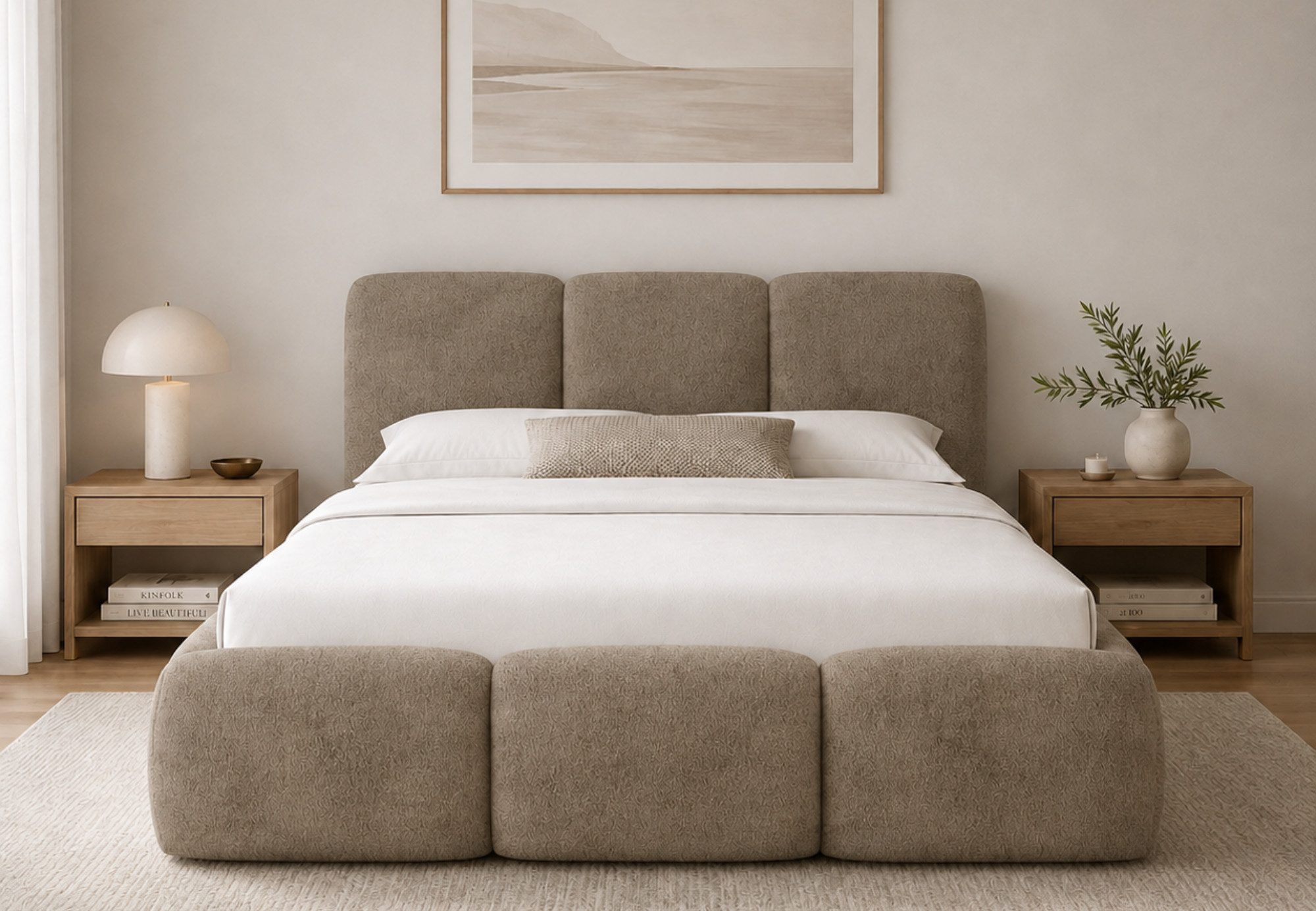 Home Collective Polsterbett Doppelbett Bett mit Lattenrost und Stauraum Bubble Bouclé viele Größen (Größen 120x200, 140x200, 160x200, 180x200, 200x200 cm), Bettkasten mit Gasdruckfedern, modernes Design Steingrau