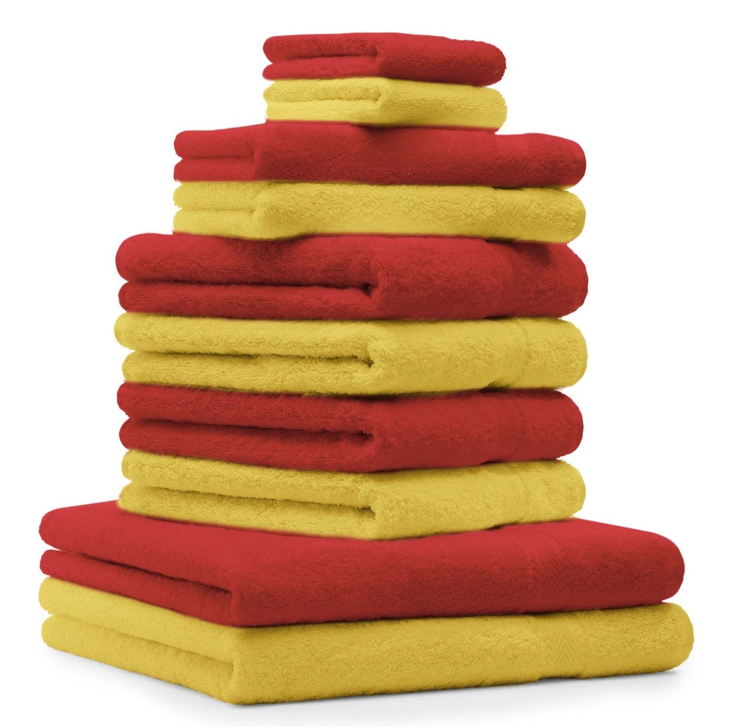 Betz Handtuch Set 10-TLG. (10-tlg) Gelb, & Premium Handtuch-Set Baumwolle, Rot 100% Farbe