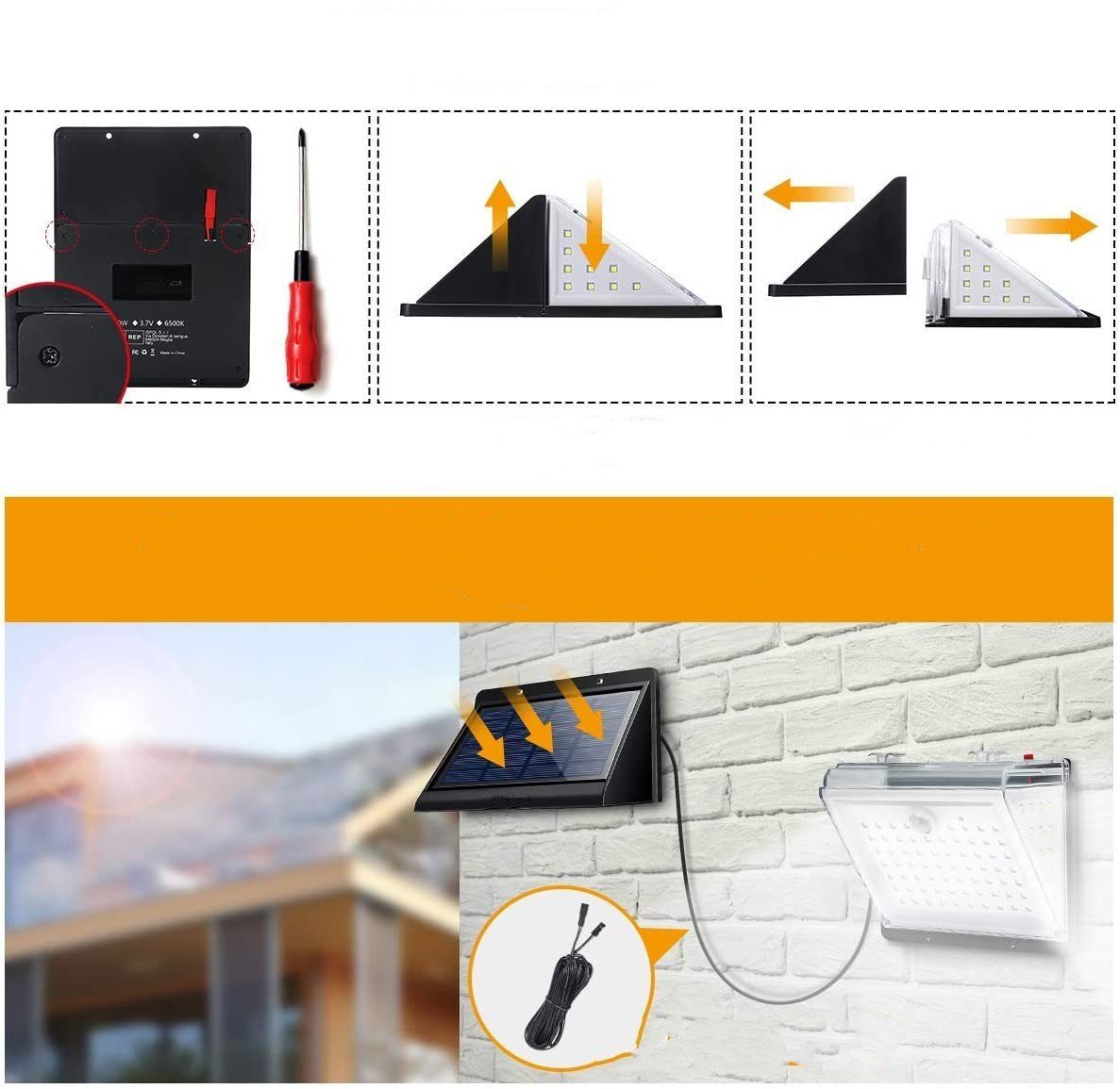 Home fest safety 88LEDs Außen-Wandleuchte LED LED mit Solarlampen integriert Bewegungssensor,