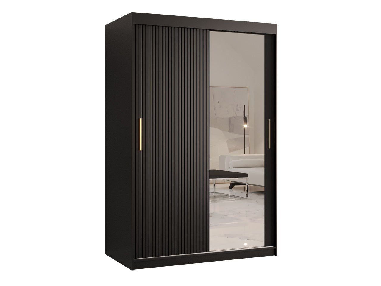 MIRJAN24 Kleiderschrank Riflo Slim 2 120 (mit Schiebetüren und Frontspiegel) 2-türig, zwei Kleiderstangen, Aluminium-Gleitschienen