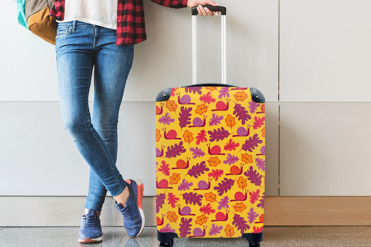 MuchoWow rollen, 4 mit - Rollen, - Reisetasche Handgepäckkoffer Schnecken Reisekoffer Trolley, Herbst Ferien, Muster, Handgepäck für