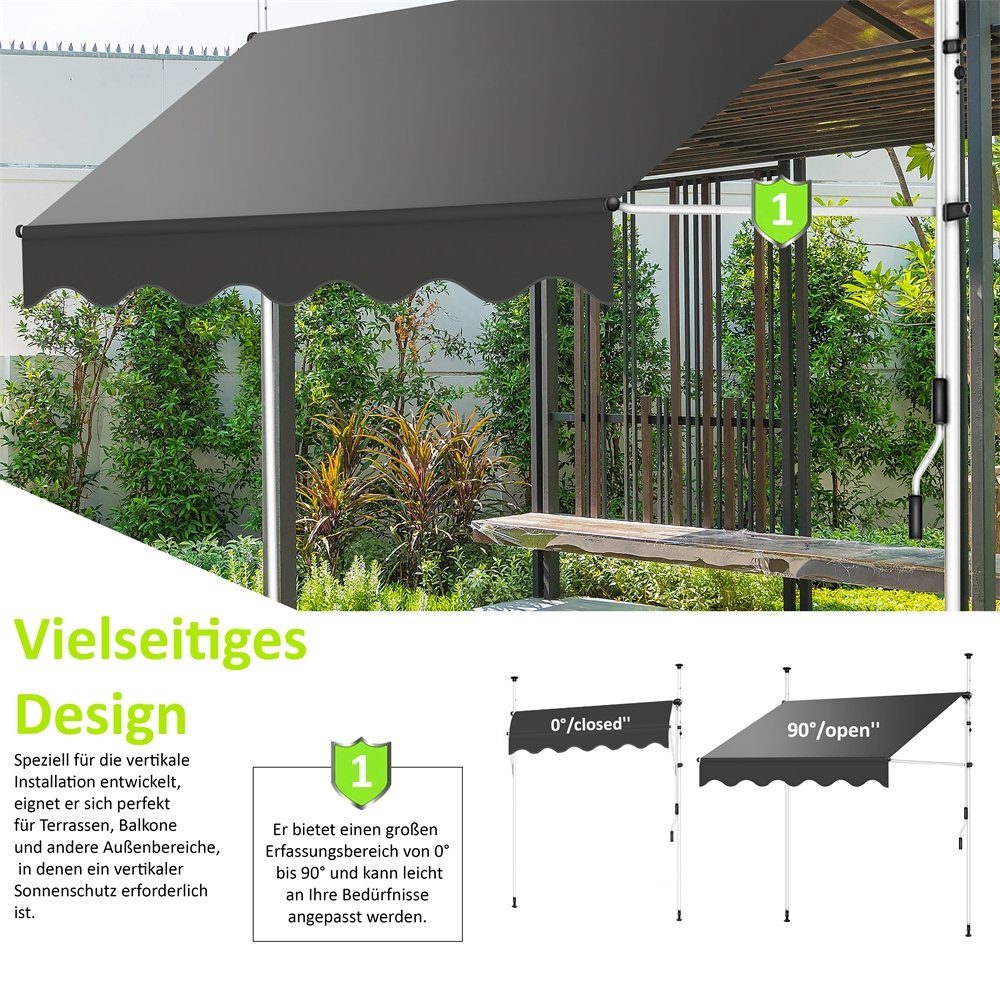 Mucola Klemmmarkise LED Klemmmarkise 150-400cm Balkon Sonnenschutz Terasse Fenstermarkise (Stück, 1-St., Markise) Klemmmontage