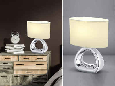 meineWunschleuchte LED Tischleuchte, LED wechselbar, Warmweiß, ausgefallene Designer Lampe Silber mit Stoff Lampen-schirm Weiß, H: 34