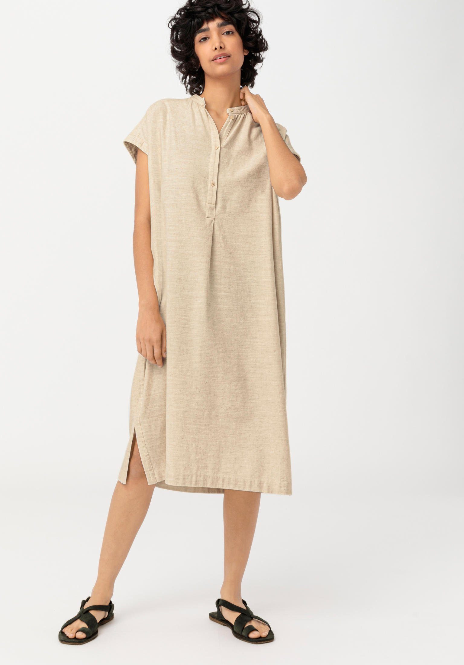 Hessnatur A-Linien-Kleid aus Bio-Baumwolle mit Leinen (1-tlg) | Kleider
