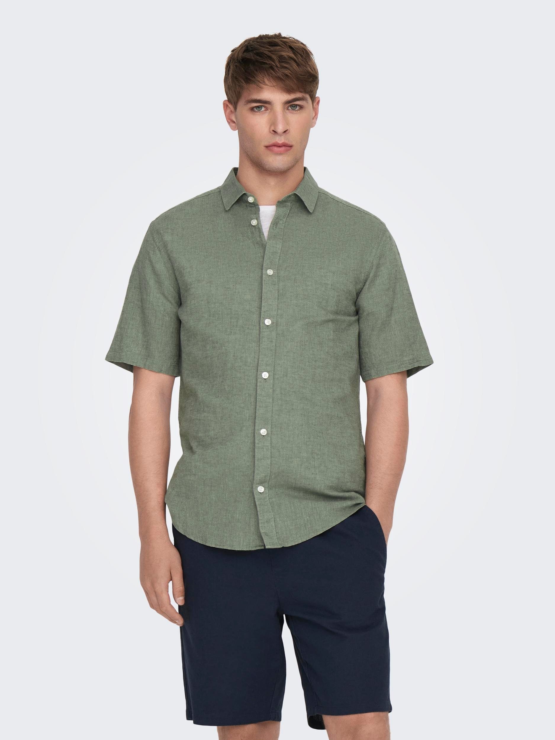 ONLY & SONS Kurzarmhemd ONSCAIDEN SS SOLID LINEN SHIRT NOOS