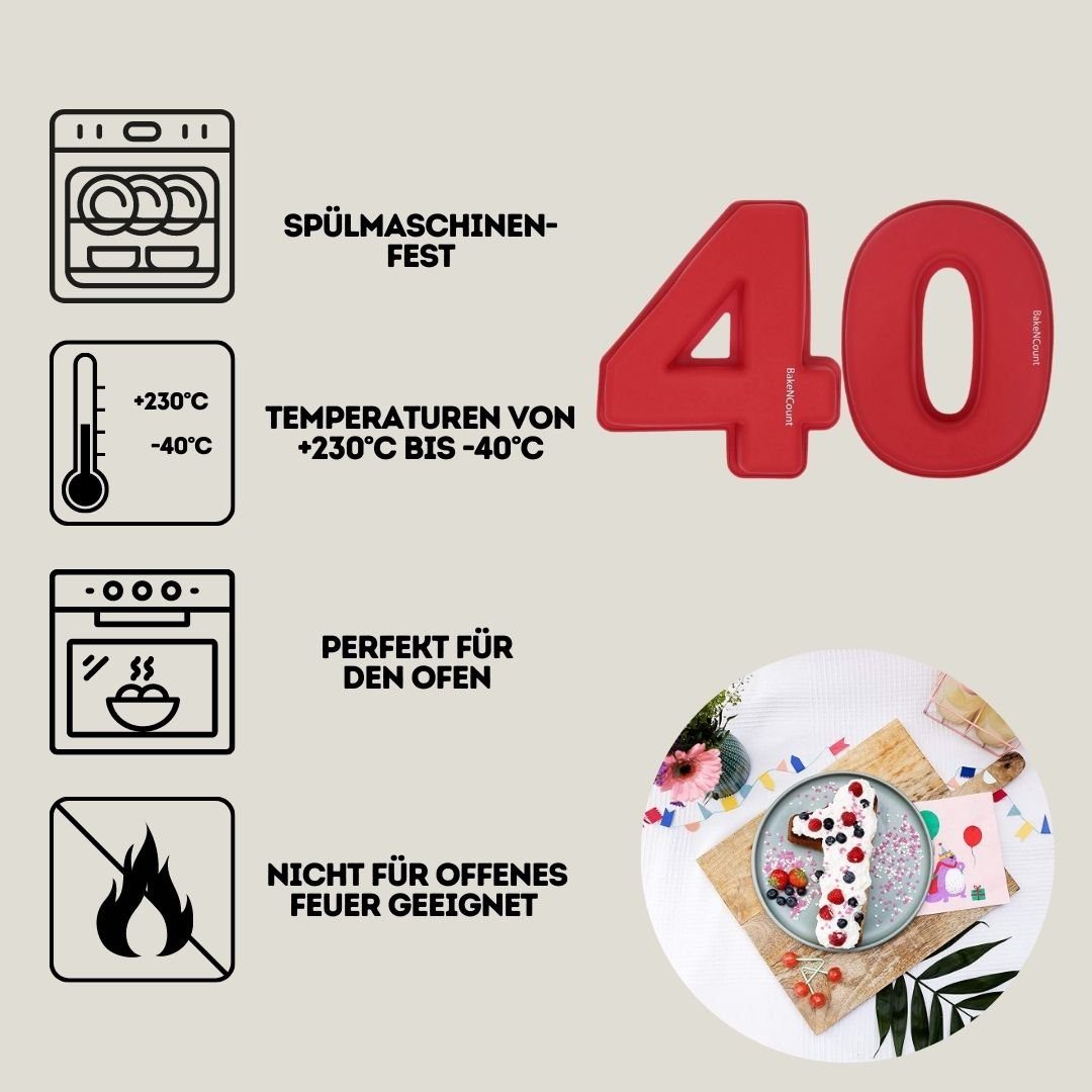 BakeNCount Backform BakeNCount Kuchen Backform-Set Zahlen 40 (4 und 0), extra Groß