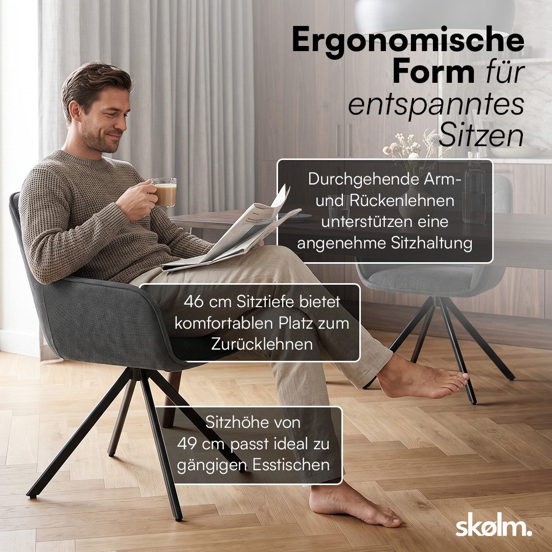 skølm Esszimmerstuhl Thokk Drehstuhl mit Leinenbezug (4er Set, anthrazit, bis 150 kg), Küchenstuhl, höhenverstellbar & drehbar, verfügbar als 2er/6er Set – Bild 4 von 5