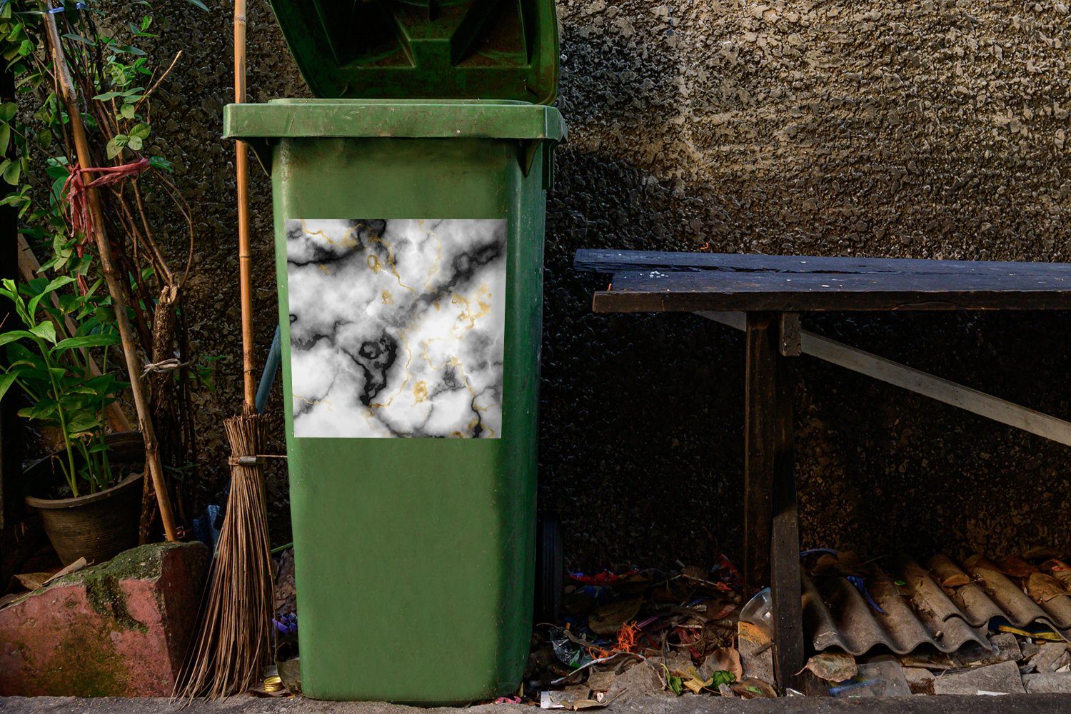 Mülleimer-aufkleber, MuchoWow - Gold St), Wandsticker Container, (1 Mülltonne, Marmor - - Achat Edelsteine Sticker, Abfalbehälter