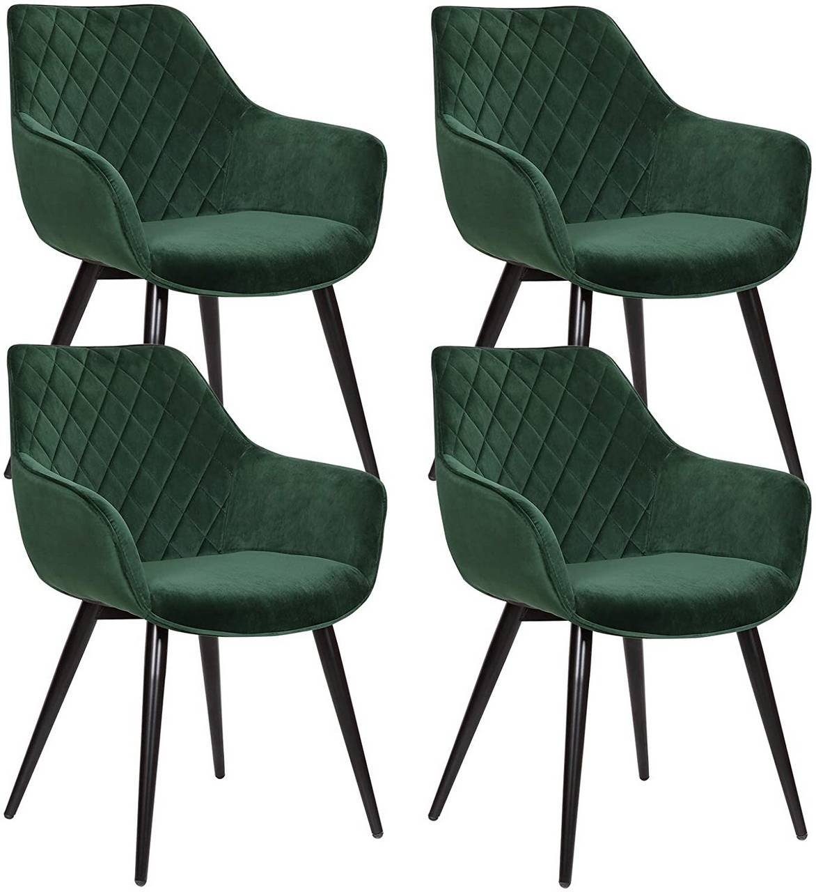 Woltu Esszimmerstuhl (4 St), mit Stuhl, Grün Samt Armlehnen, Design Metall